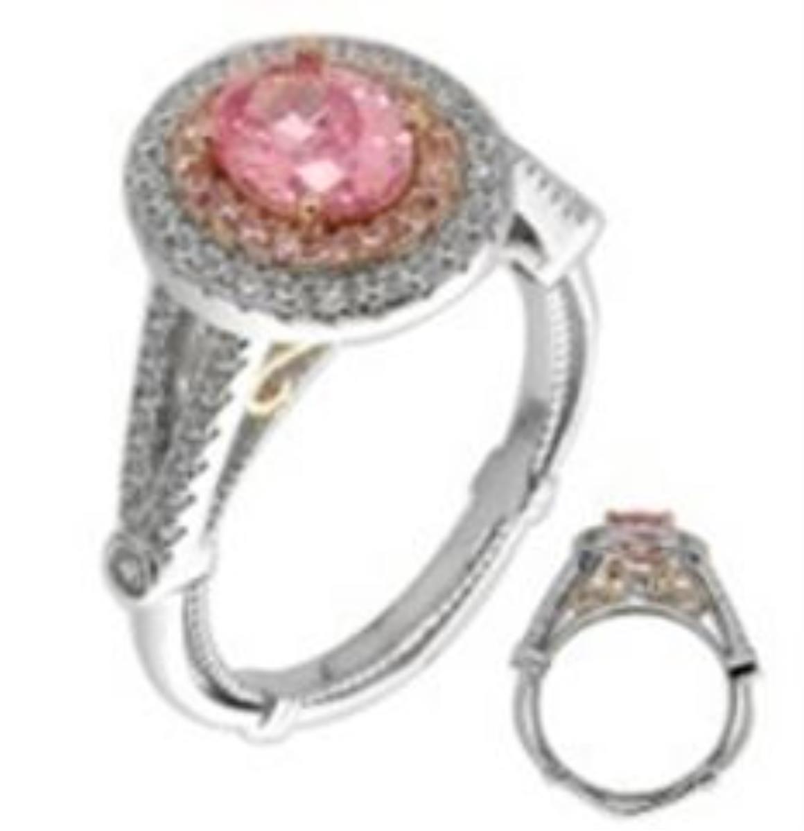 Sterling Silver Rose & White Double Frame Pink Oval Cut Fancy Fashion Ring