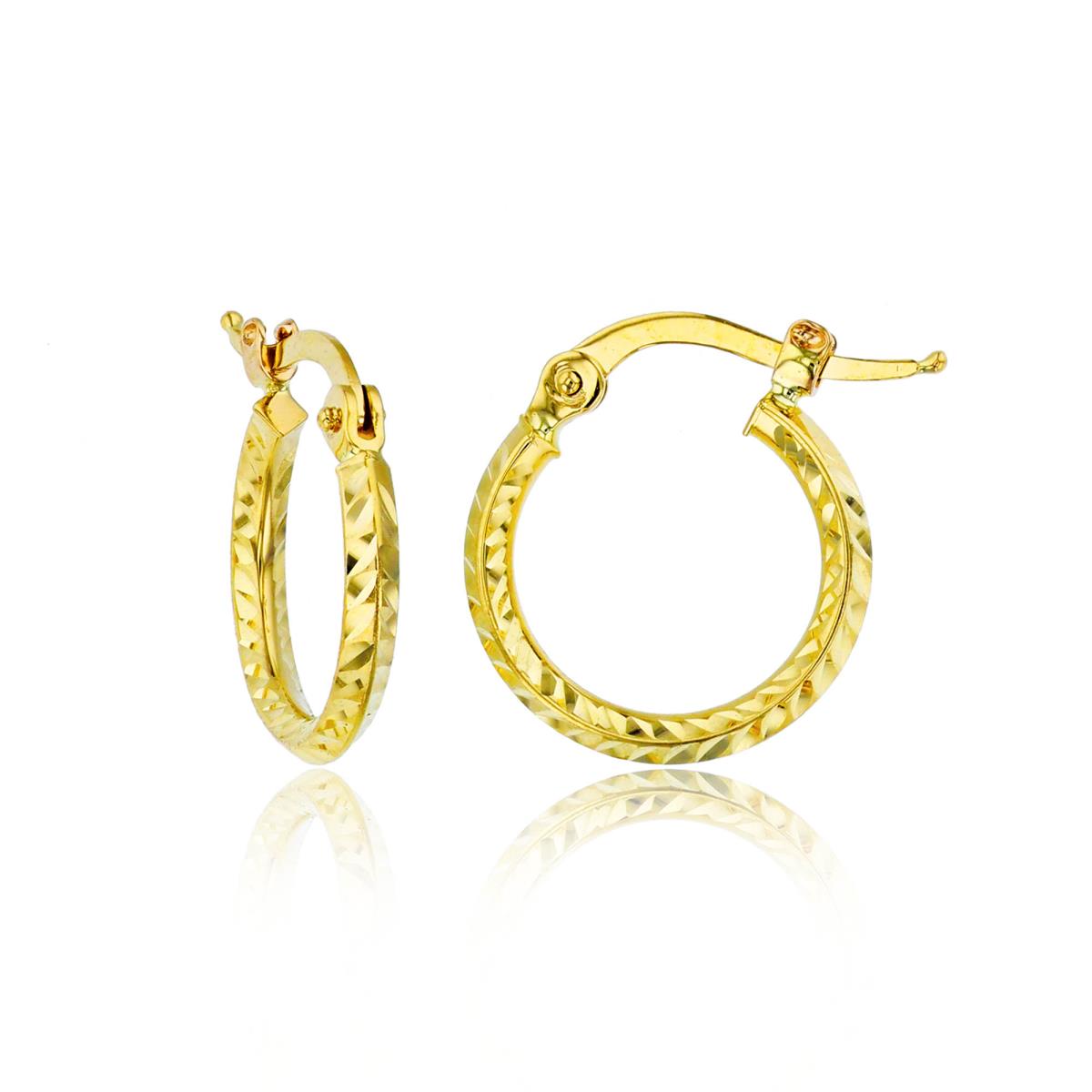 14K Yellow Gold Diamond Cut 2x15mm Hoop Earring