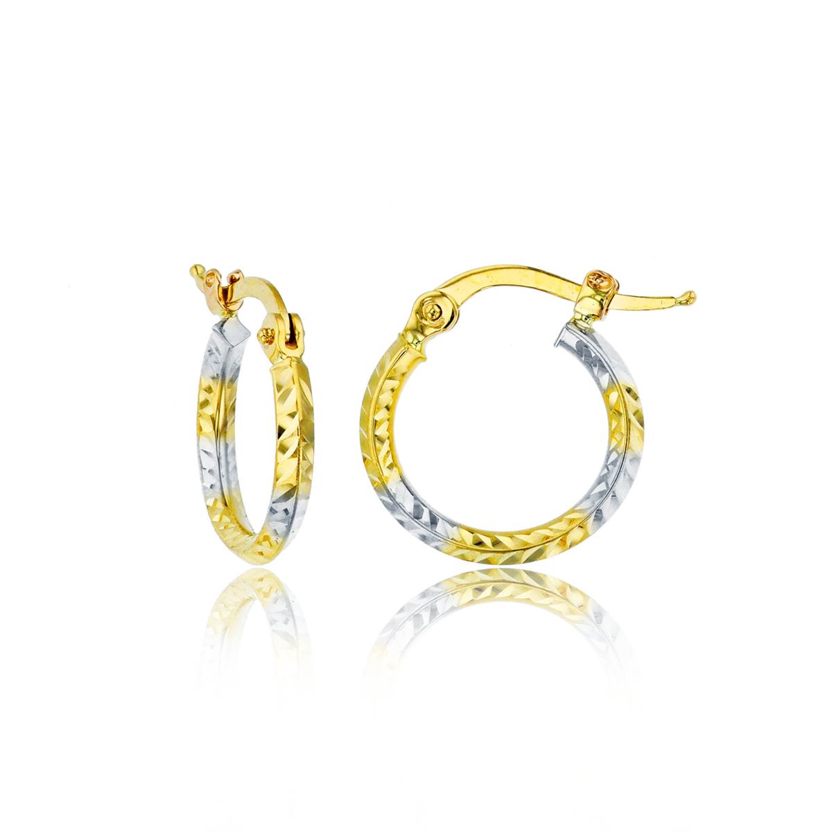 14K Two-Tone Gold Diamond Cut 2x10mm Hoop Earring