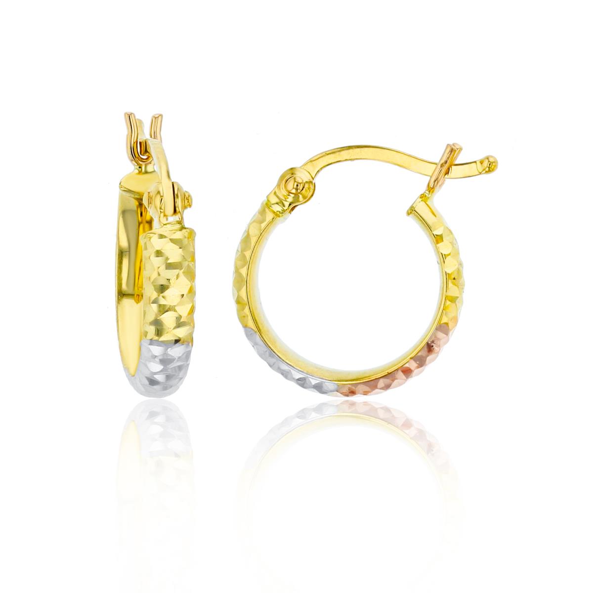 14K Tri-Color Gold Diamond Cut 3x10mm Hoop Earring