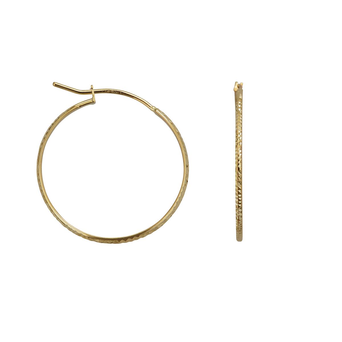 14K Yellow Gold Diamond Cut 2x25mm Hoop Earring