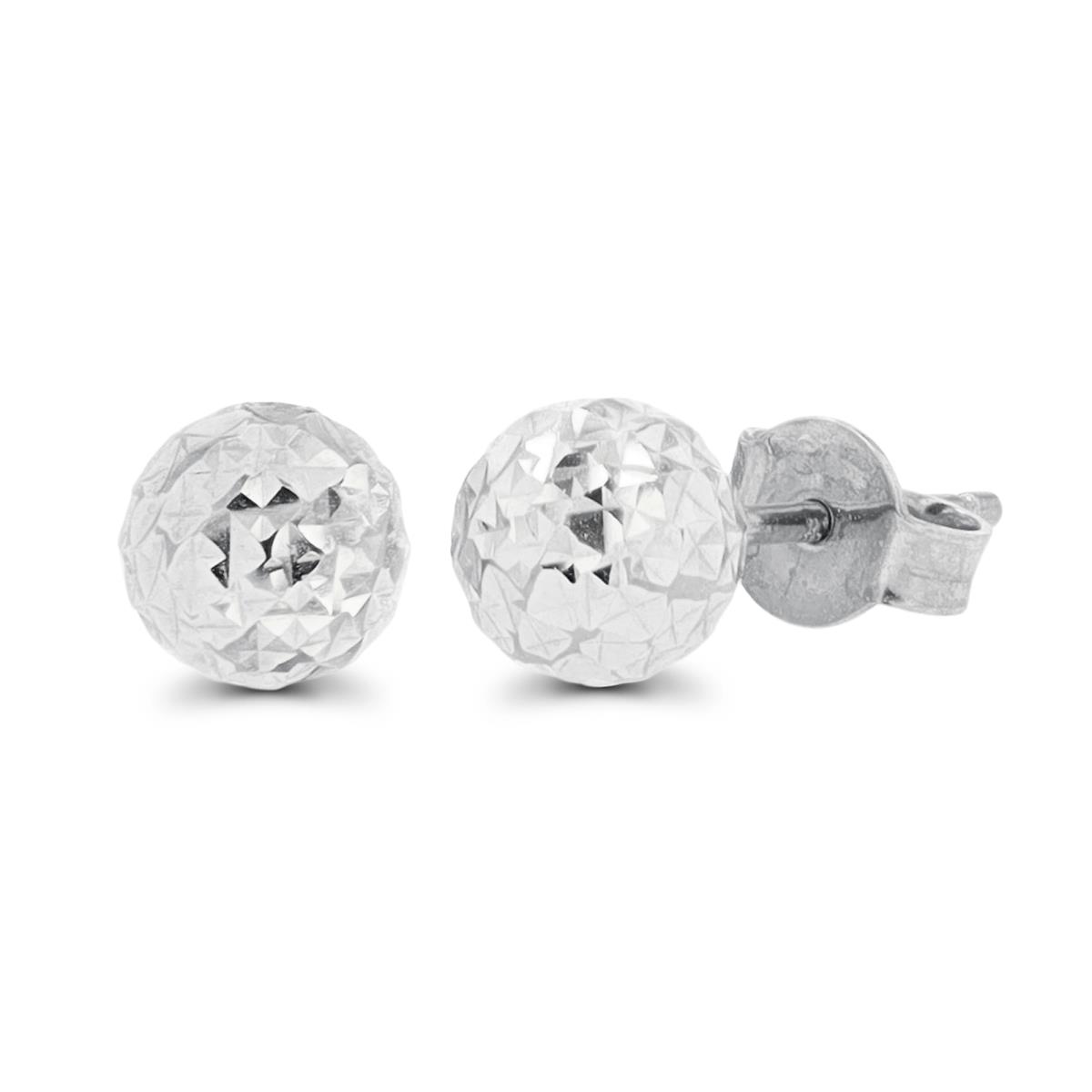 14K White Gold Diamond Cut 6.00mm Ball Stud Earring