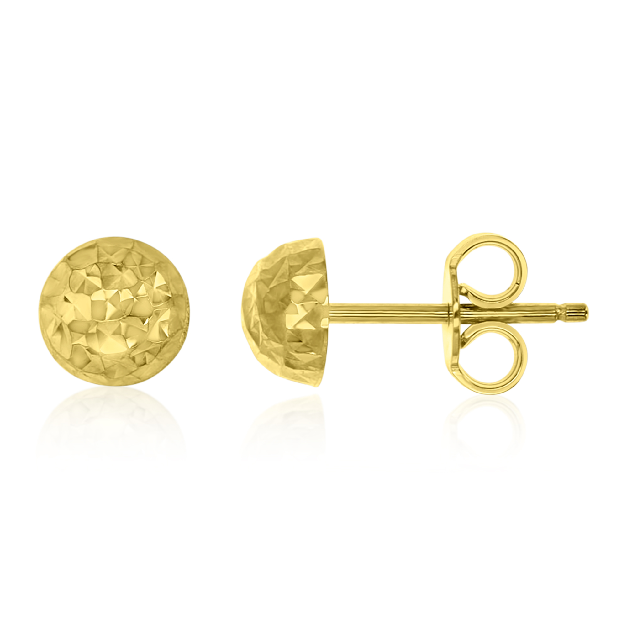 14K Yellow Gold Diamond Cut 6.00mm Half Ball Stud Earring