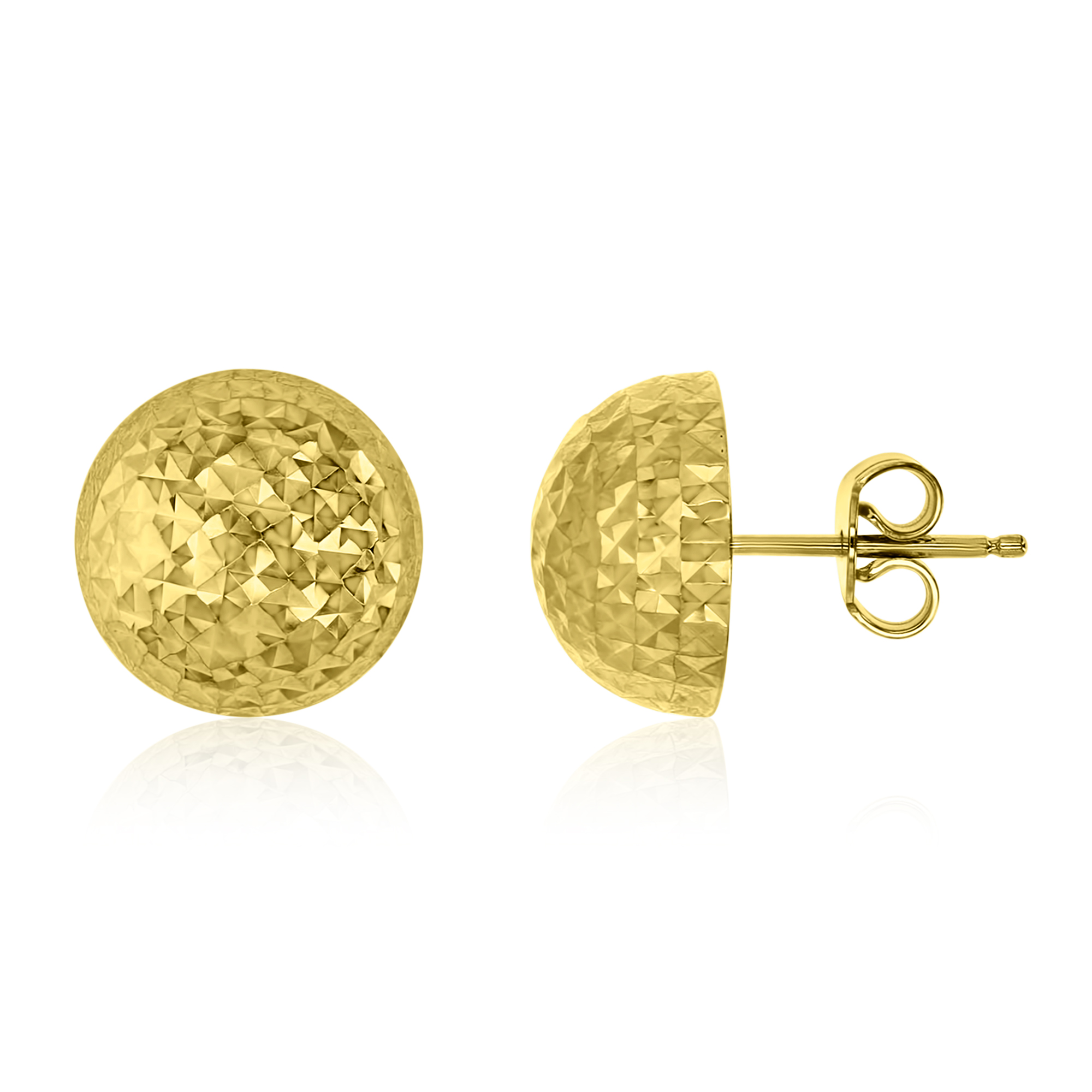 14K Yellow Gold Diamond Cut 10.00mm Half Ball Stud Earring