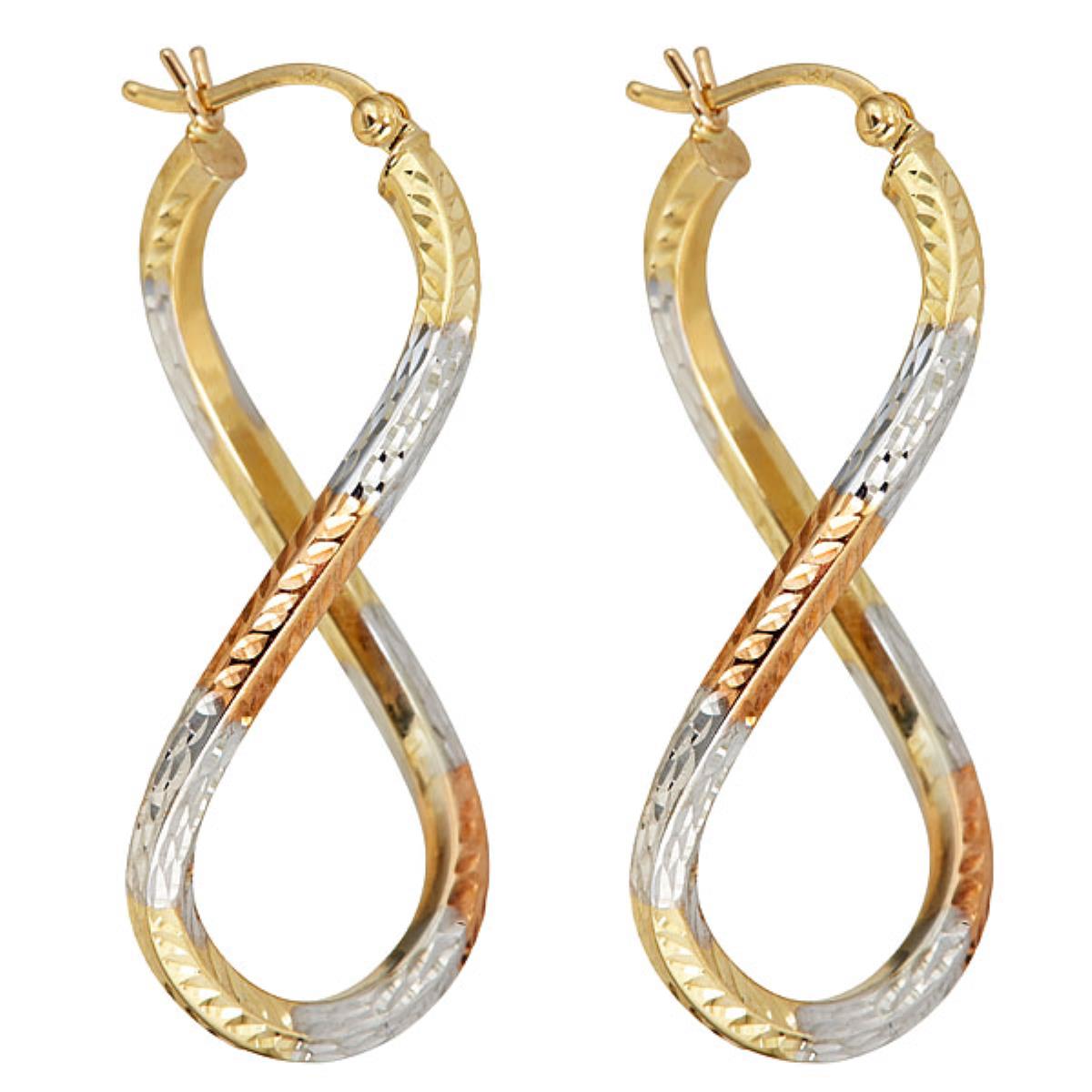 14K Tri-Color Gold Diamond Cut Twisted Hoop Earring