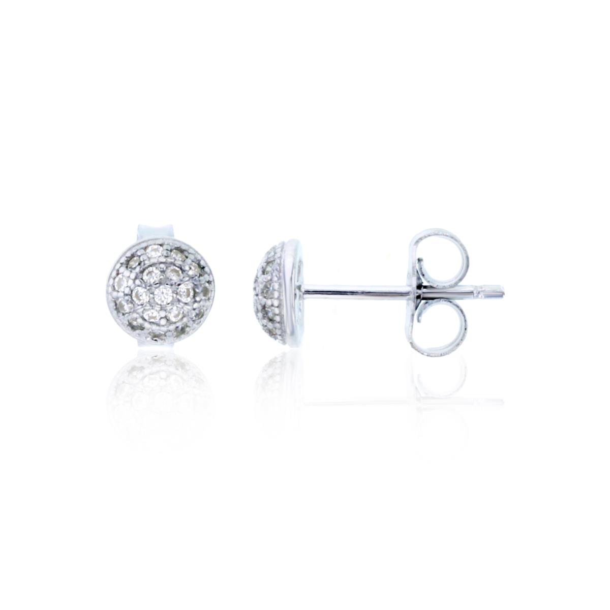 Sterling Silver Rhodium Round Stud Earring