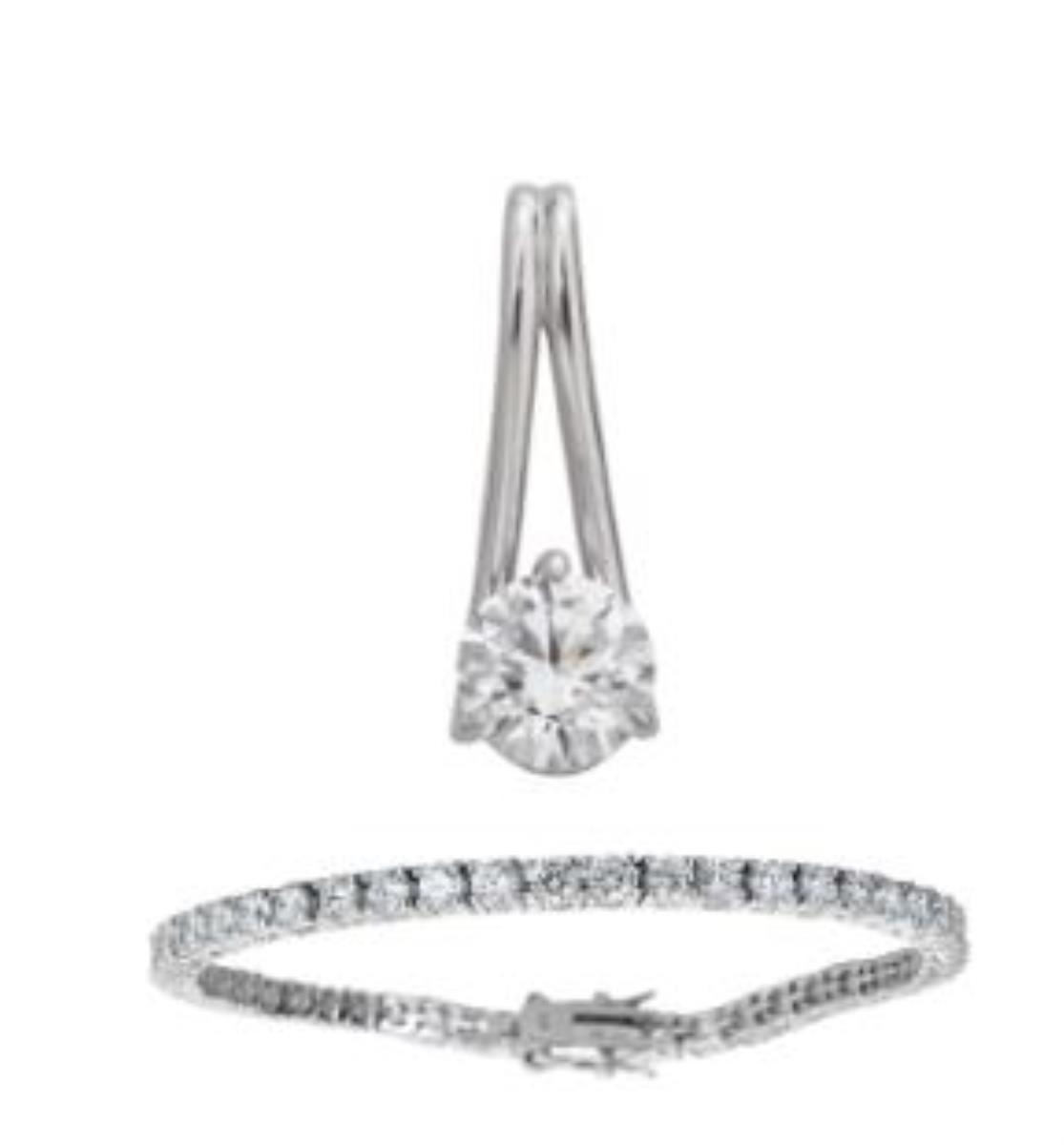 Sterling Silver Rhodium Round Cut Bracelet & Necklace Set 