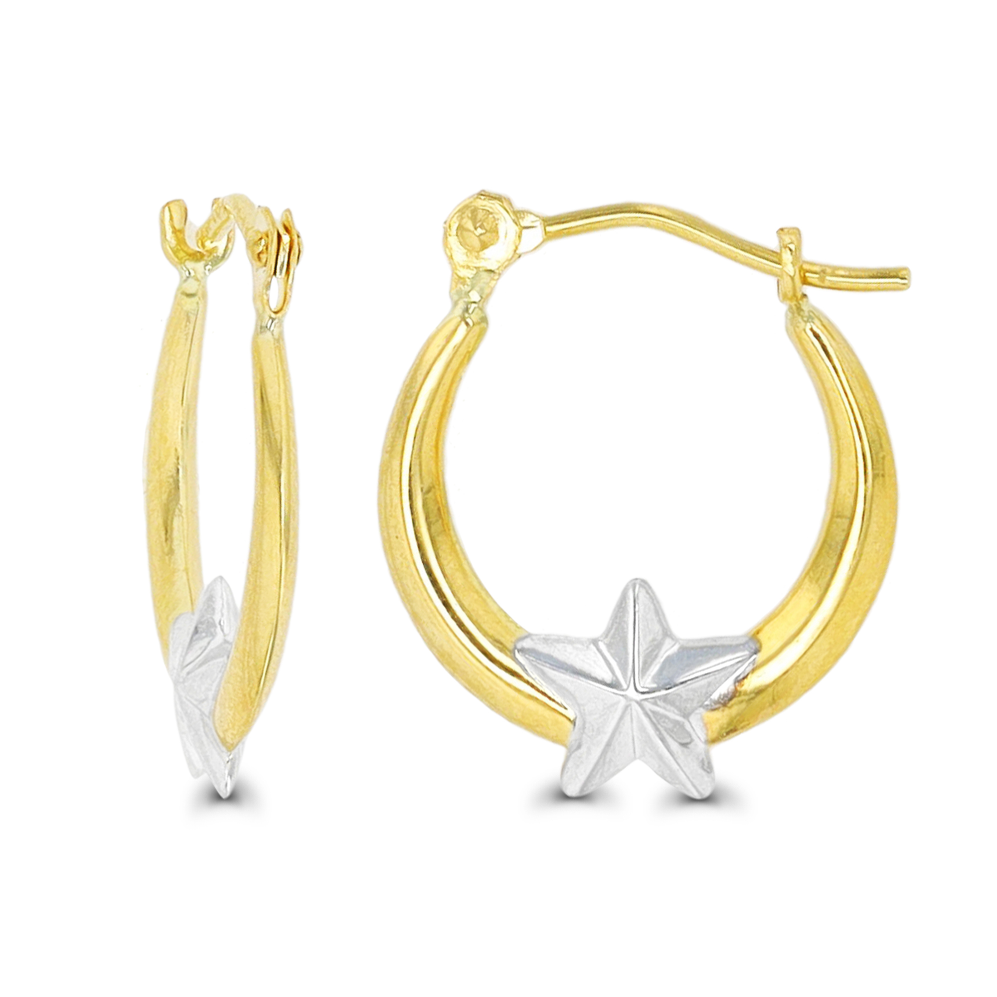 14K Two-Tone Gold Polished Star Hoop Earring