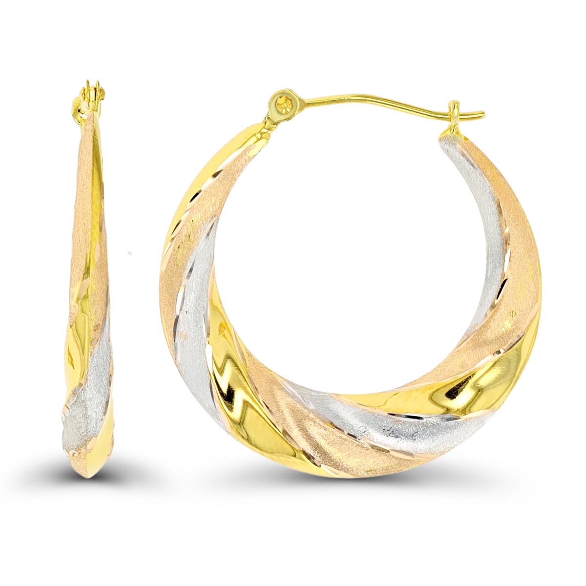 14K Tri-Color Gold Polished and Satin Swirl Hoop Earring