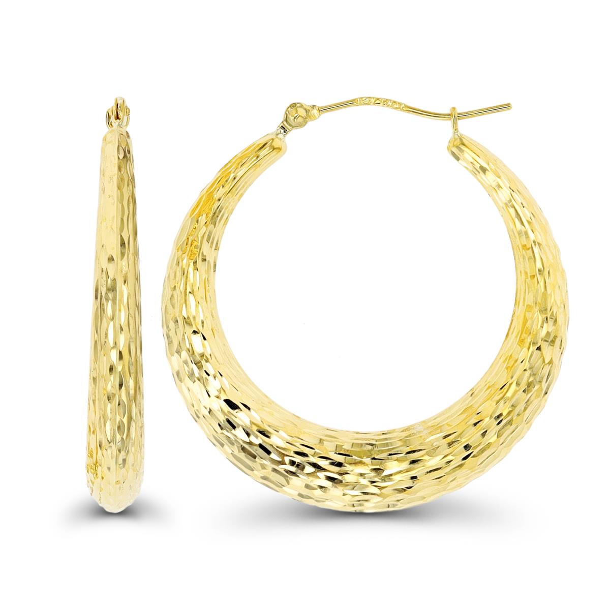 14K Yellow Gold Diamond Cut Fancy Round Hoop Earring
