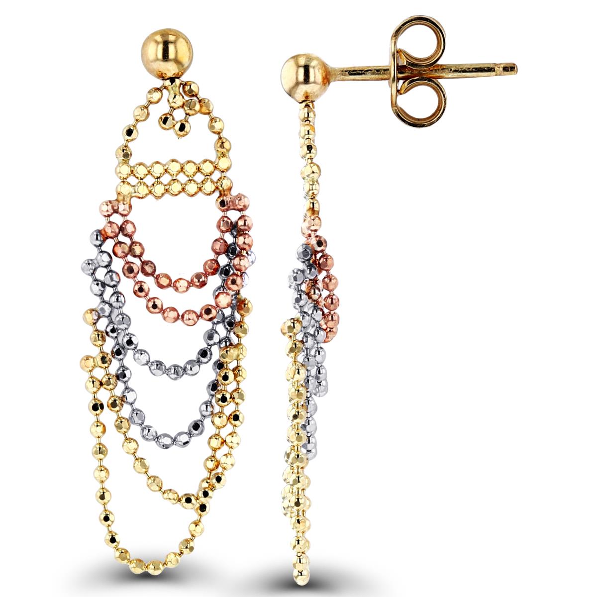 14K Gold Tricolor 35MM Dangling Beaded Earring