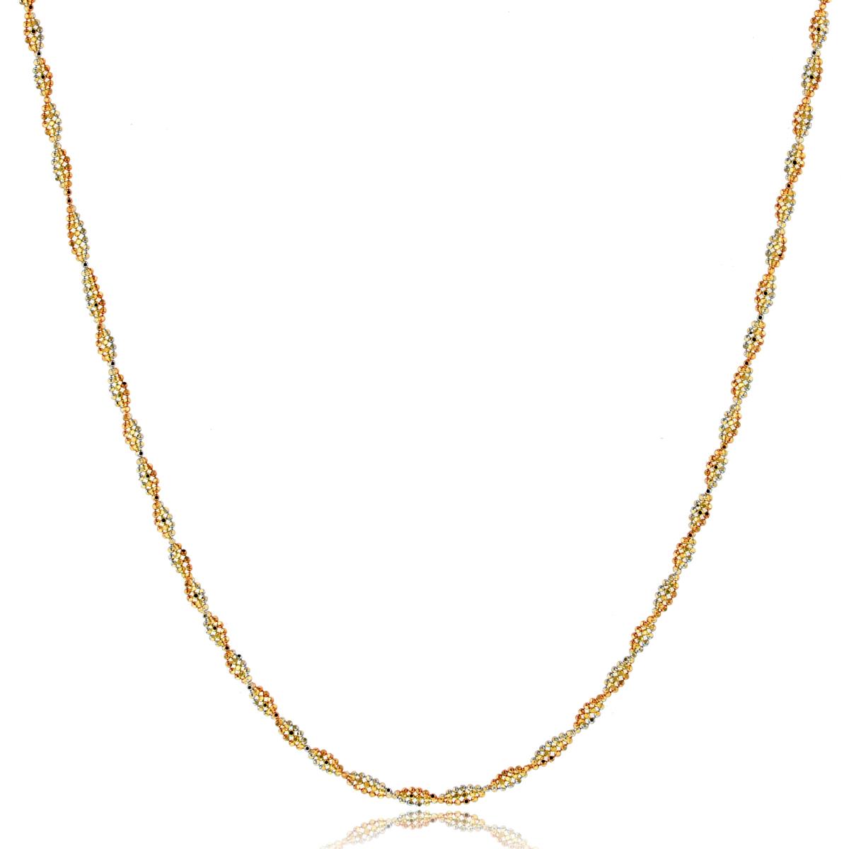 14K Gold Tricolor 3MM Beaded 17" Twist Necklace