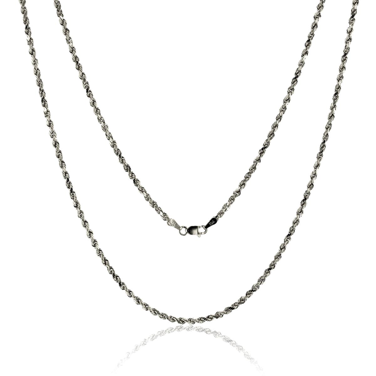 Sterling Silver Rhodium 2.70mm 18"  Diamond Cut Rope Chain