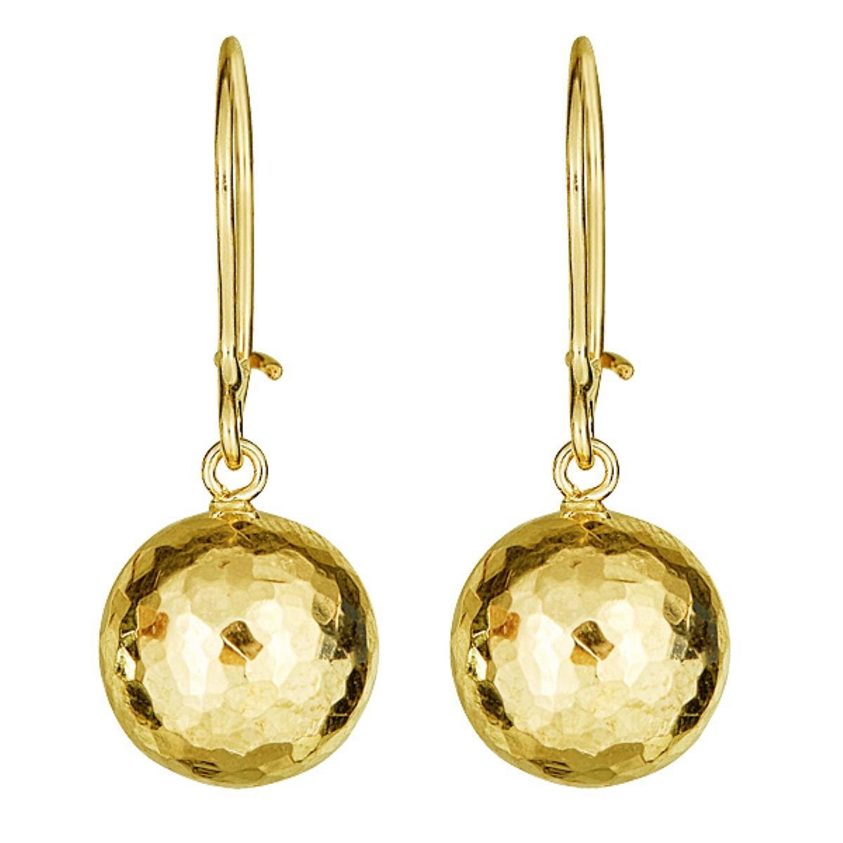 14K Yellow Gold Diamond Cut Ball Fishhook Earring