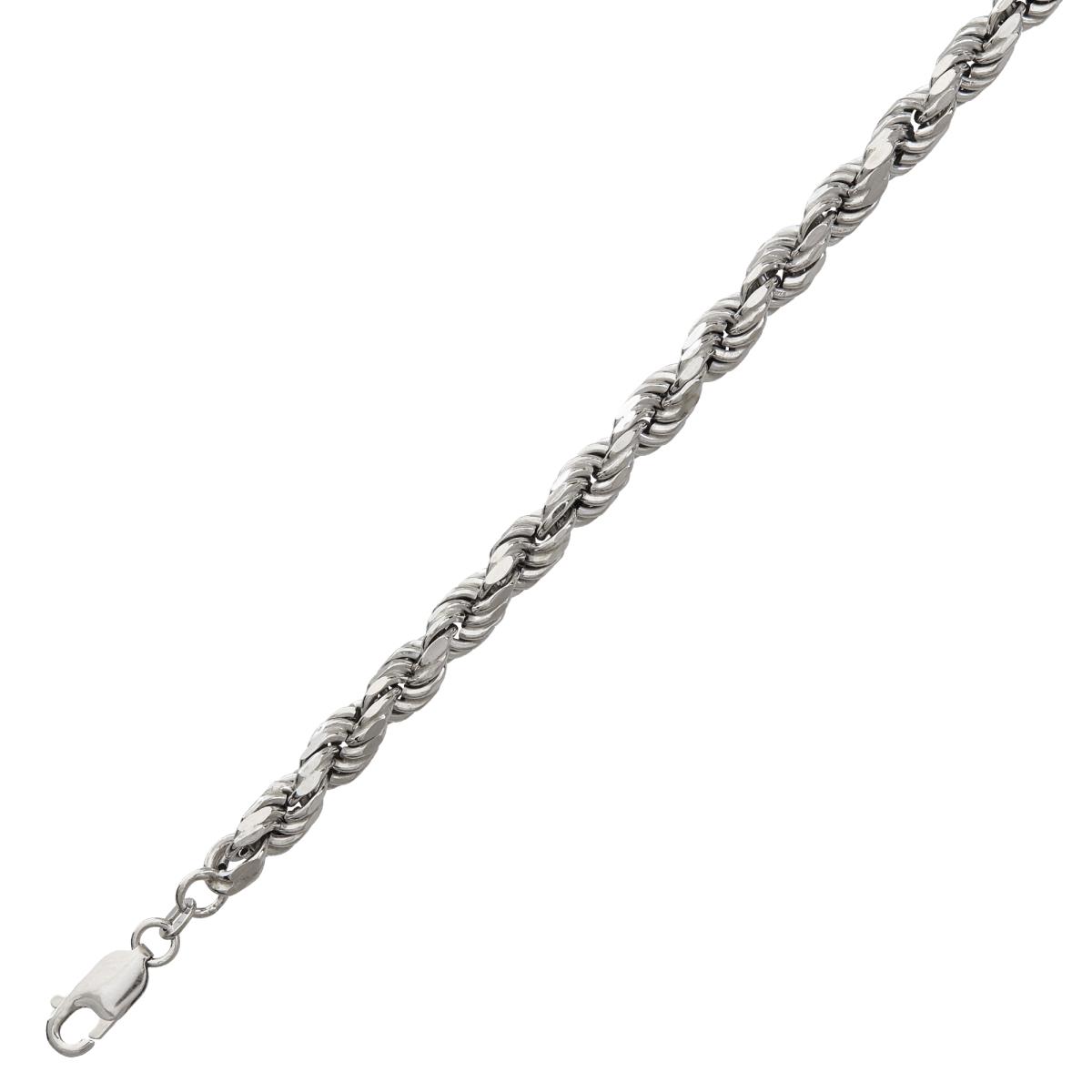 Sterling Silver Rhodium 3.80mm 18" Diamond Cut Rope Chain