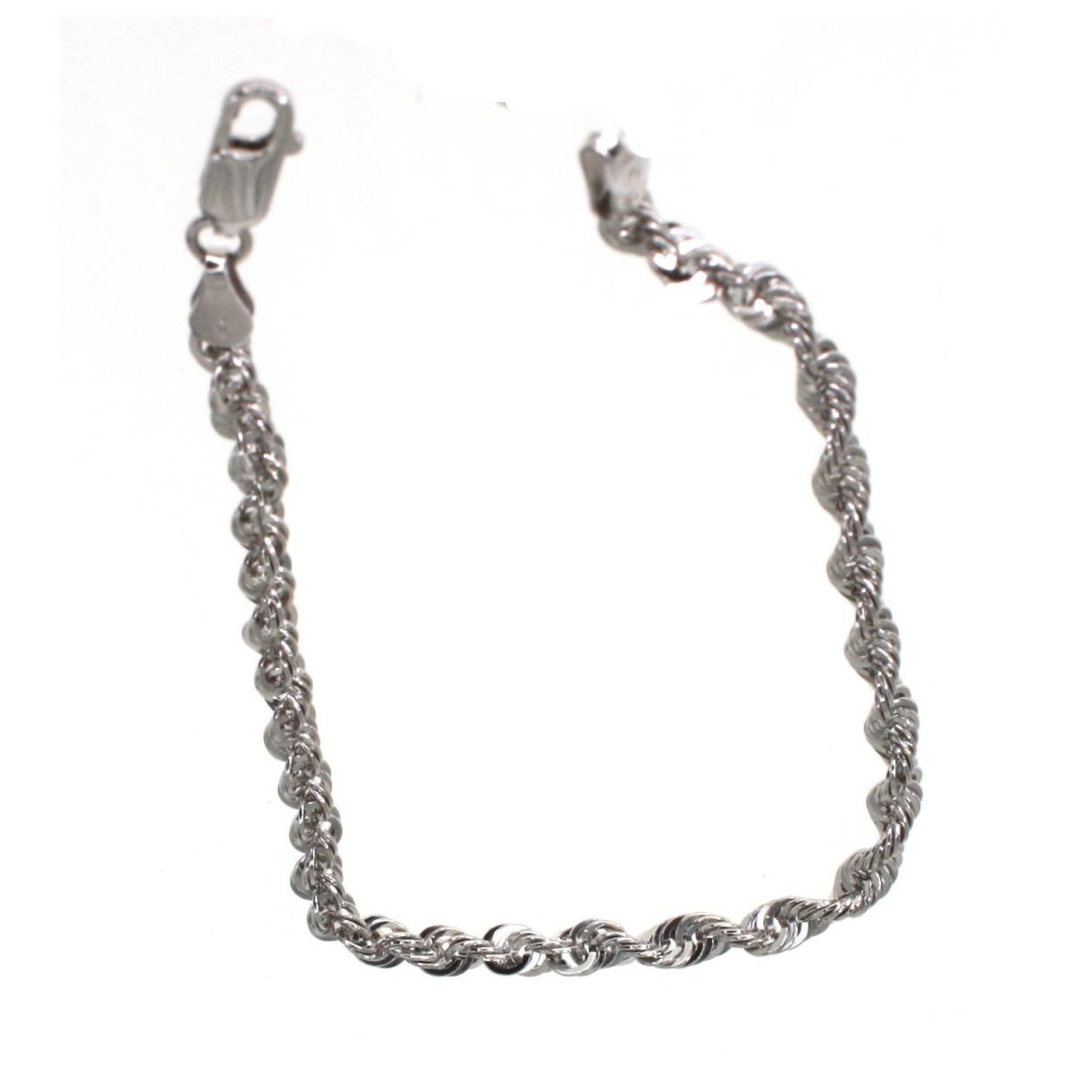 Sterling Silver Rhodium 3.80mm 7.50" Diamond Cut Rope Bracelet