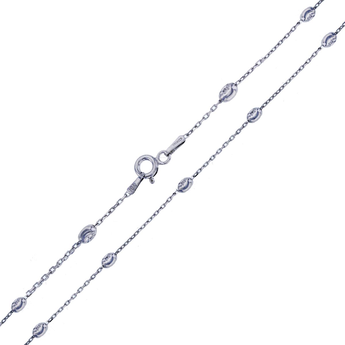 Sterling Silver Rhodium 3.00mm Diamond Cut Bead 7.5'' Rhodium Plated Bracelet