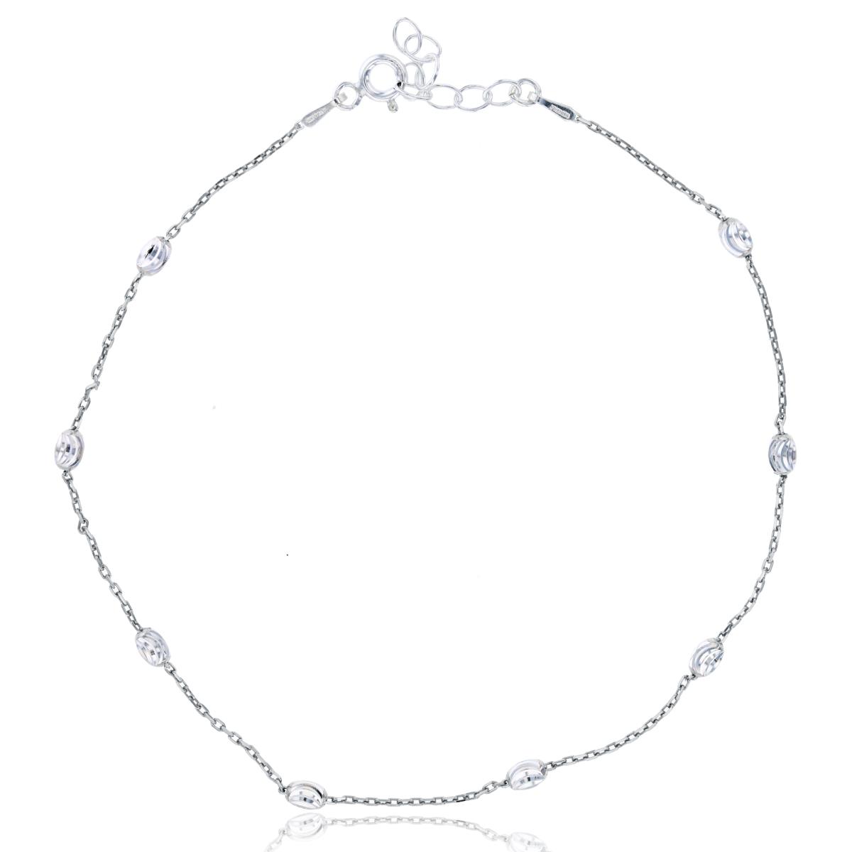 Sterling Silver Rhodium 3.00mm DC Bead 9-10" Anklet