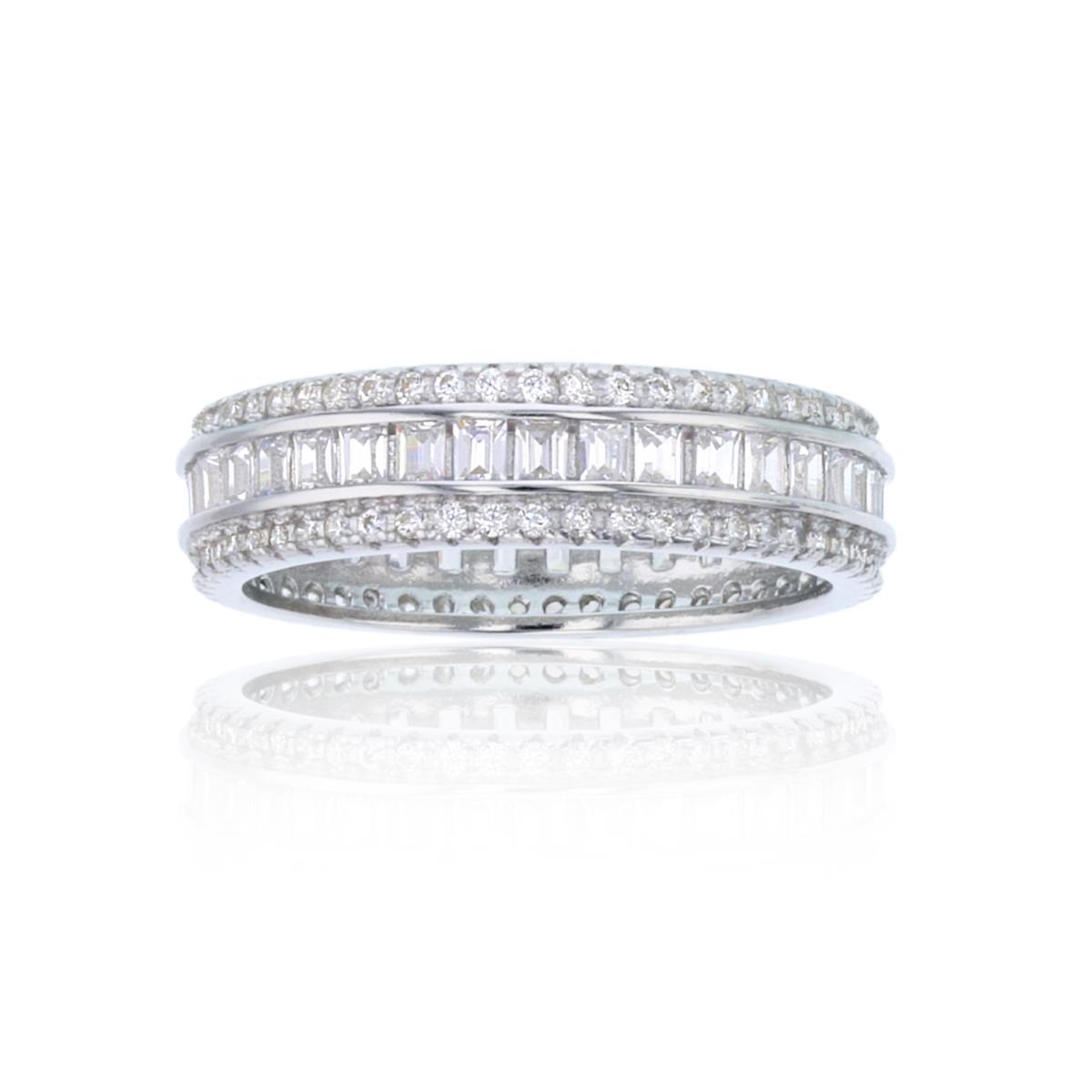 Sterling Silver Rhodium Round & Baguette Eternity Ring