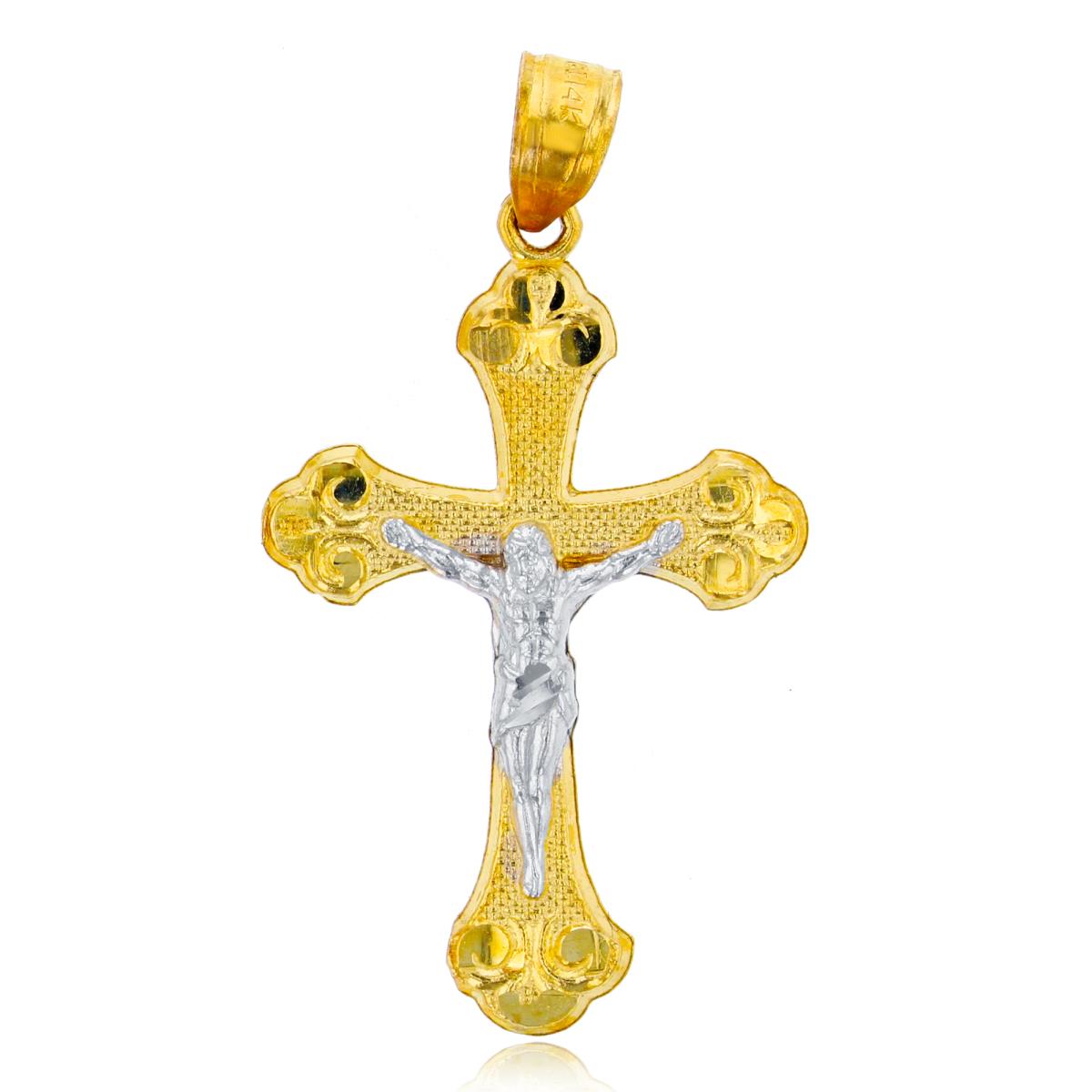 14K Gold Two Tone Textured Cross Pendant