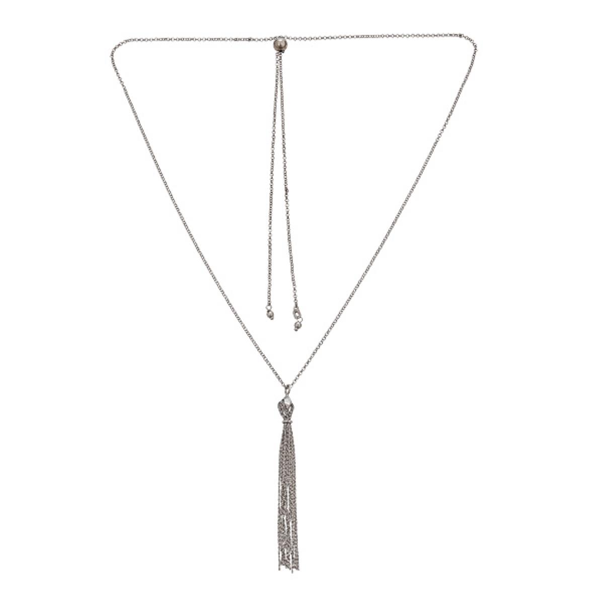 Sterling Silver Rhodium Adjustable Tassel Necklace