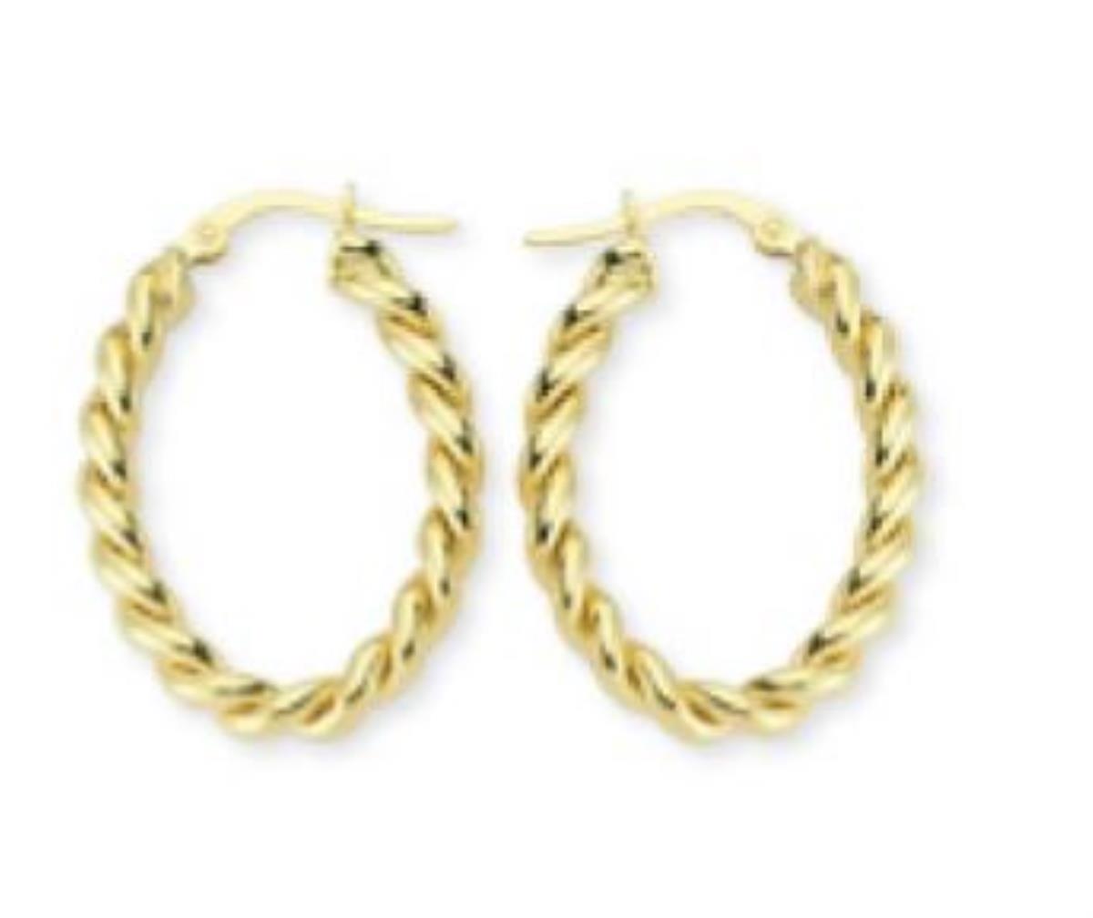 14K Yellow Gold 3.50X31MM Oval Twist Hoop Earring