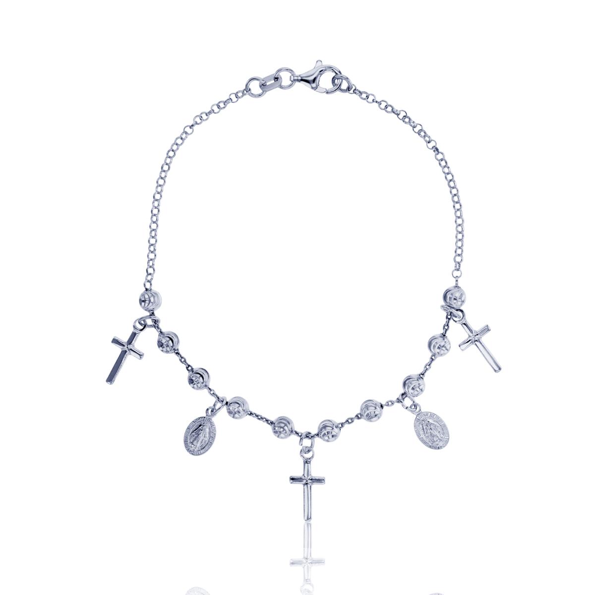 Sterling Silver Rhodium Religious 7.25" Bracelet