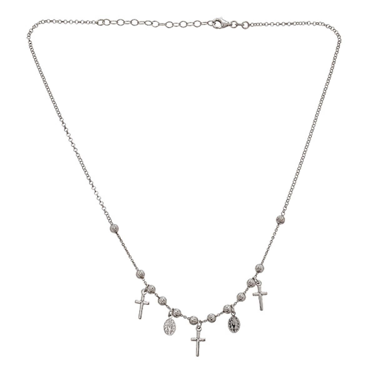 Sterling Silver Rhodium Religious 16"+2"Necklace