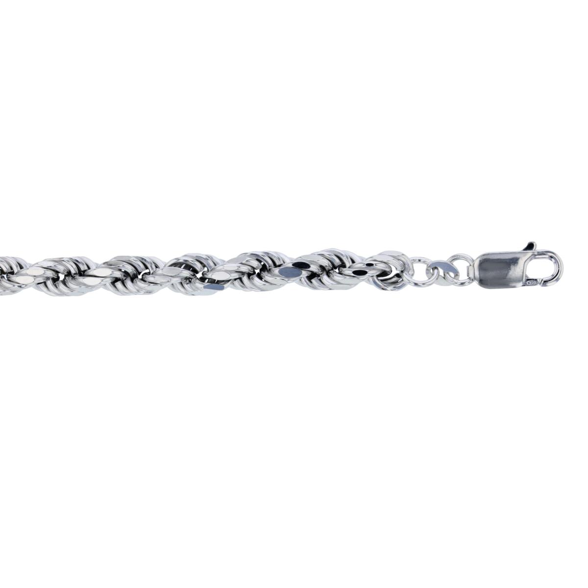 Sterling Silver Rhodium 6.00mm 20" Diamond Cut Rope Rhodium Plated Chain