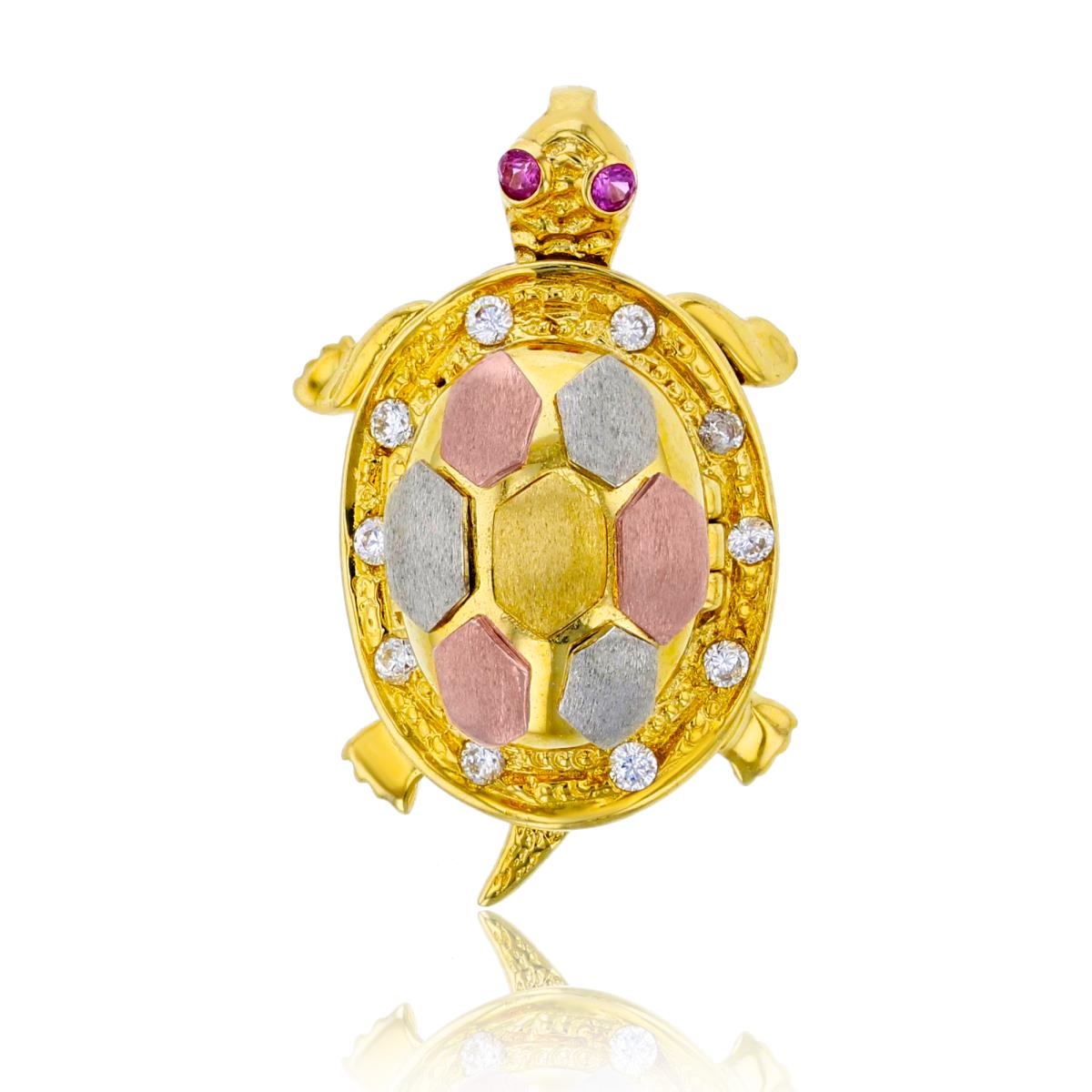 14K Gold Tricolor Turtle Motion Pendant with Removable Shell