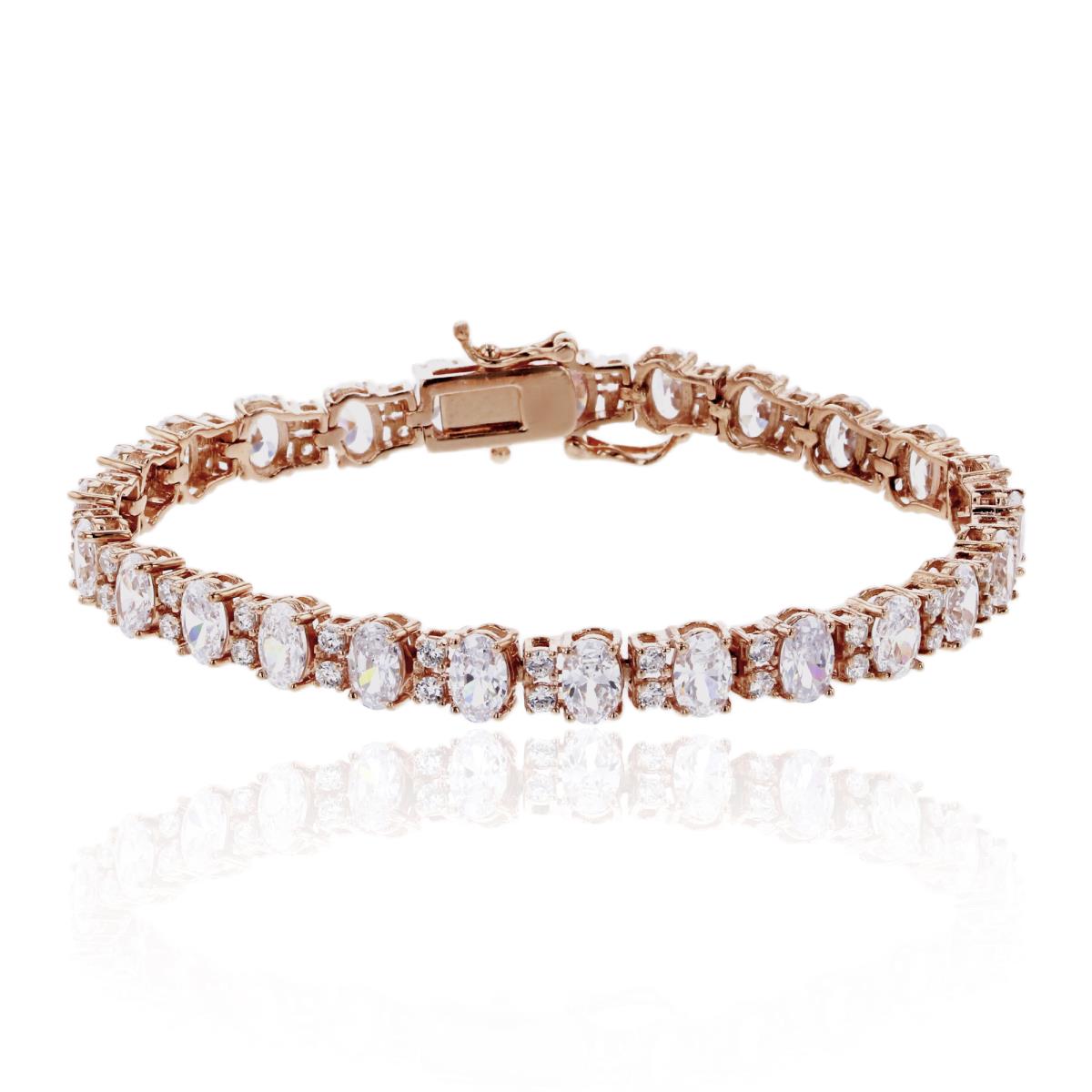 Sterling Silver Rose Oval & Round Cut Tennis Bracelet