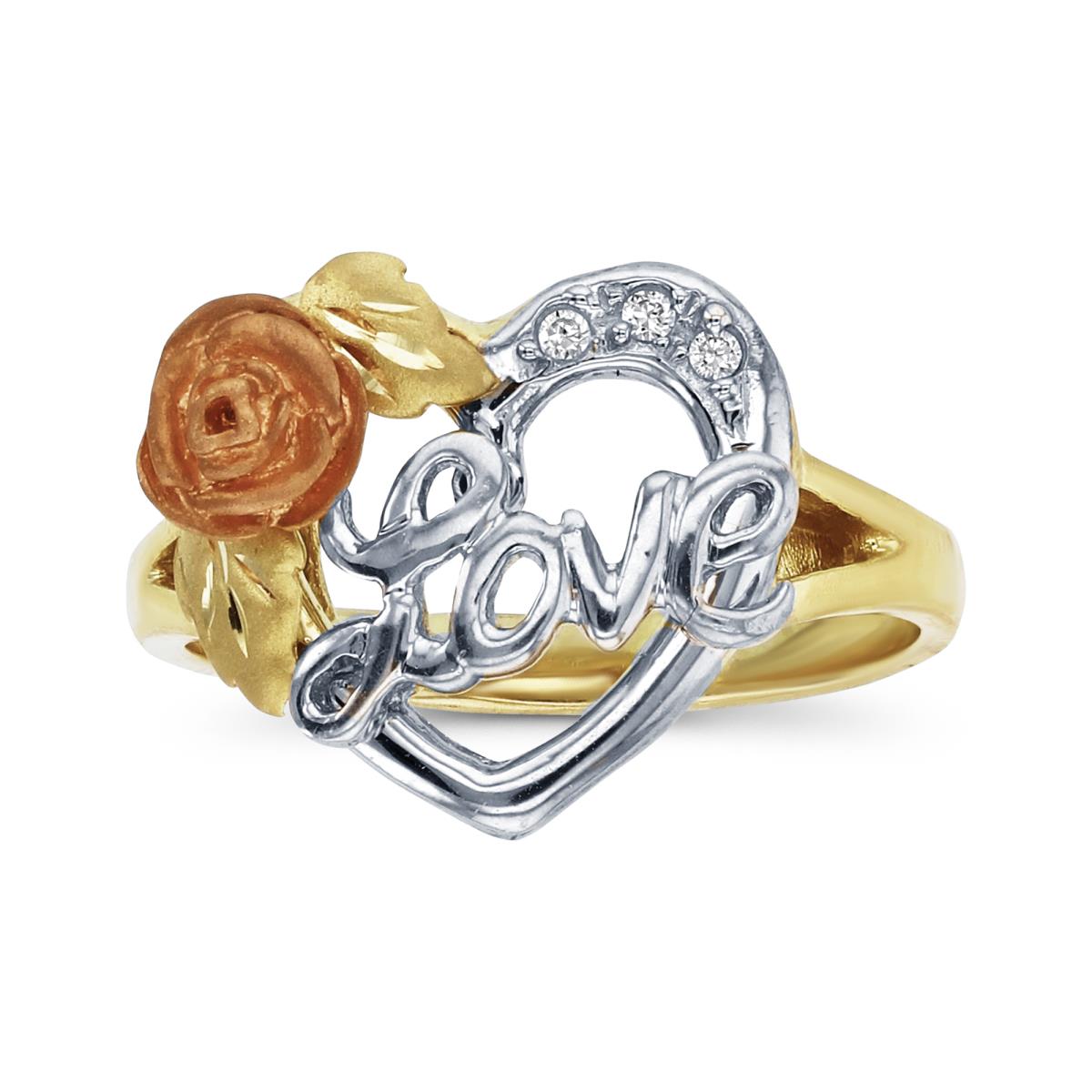 14K Gold Tri-Color 15.5mm Rose&Love&Heart Fashion Ring