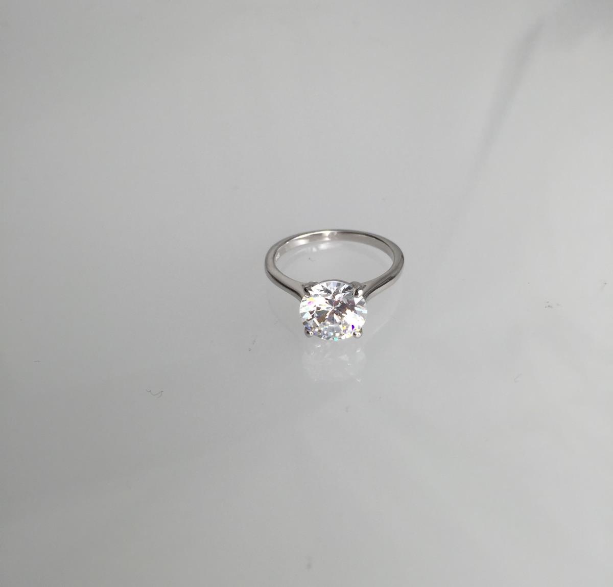 Sterling Silver Rhodium 9.00mm Round Cut Solitaire Ring
