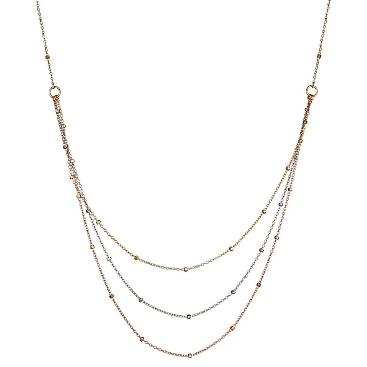 14K Tri-color Gold Triple Beaded Strand 17" Necklace