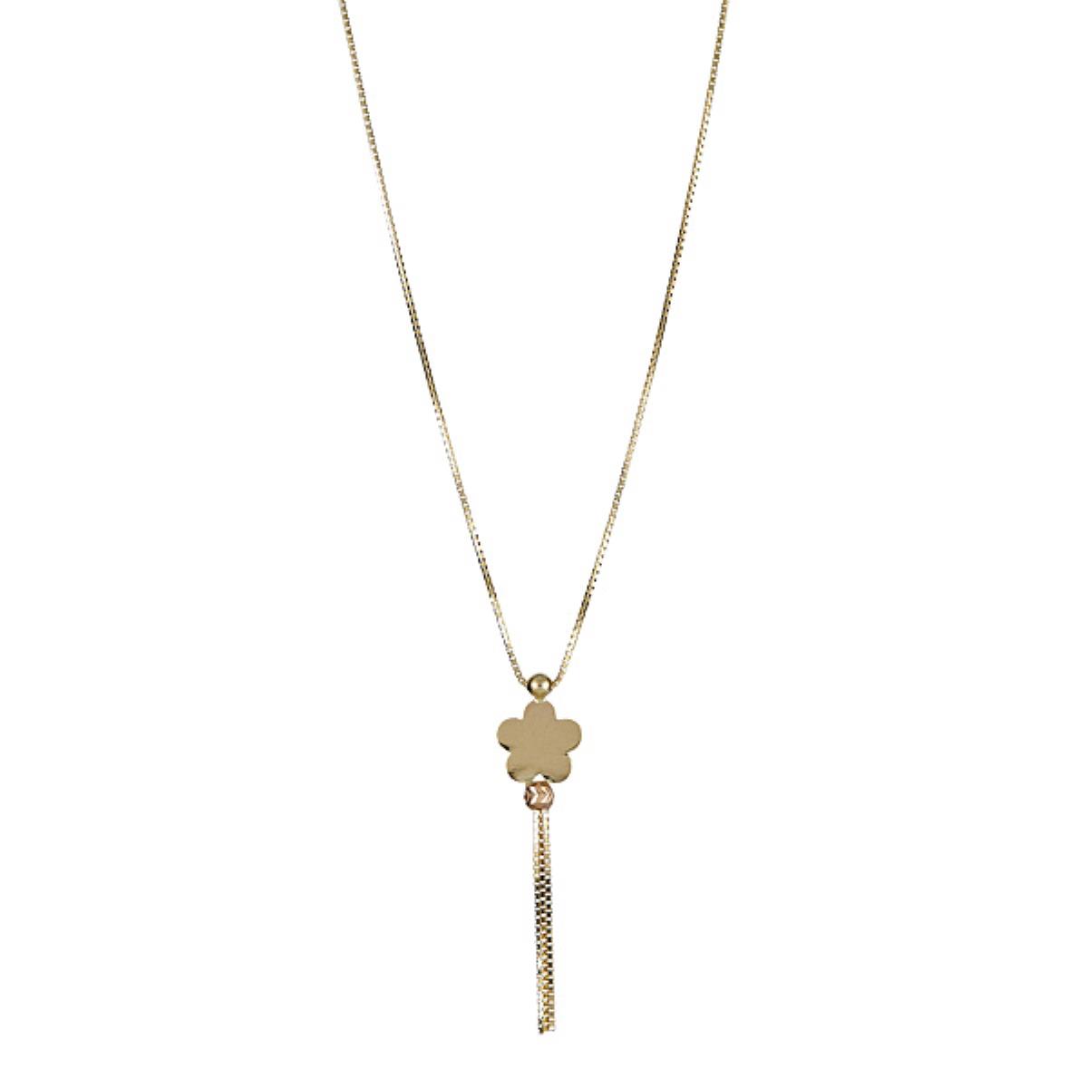 14K Tri-color Gold DC Bead Flower Tassel 17" Necklace