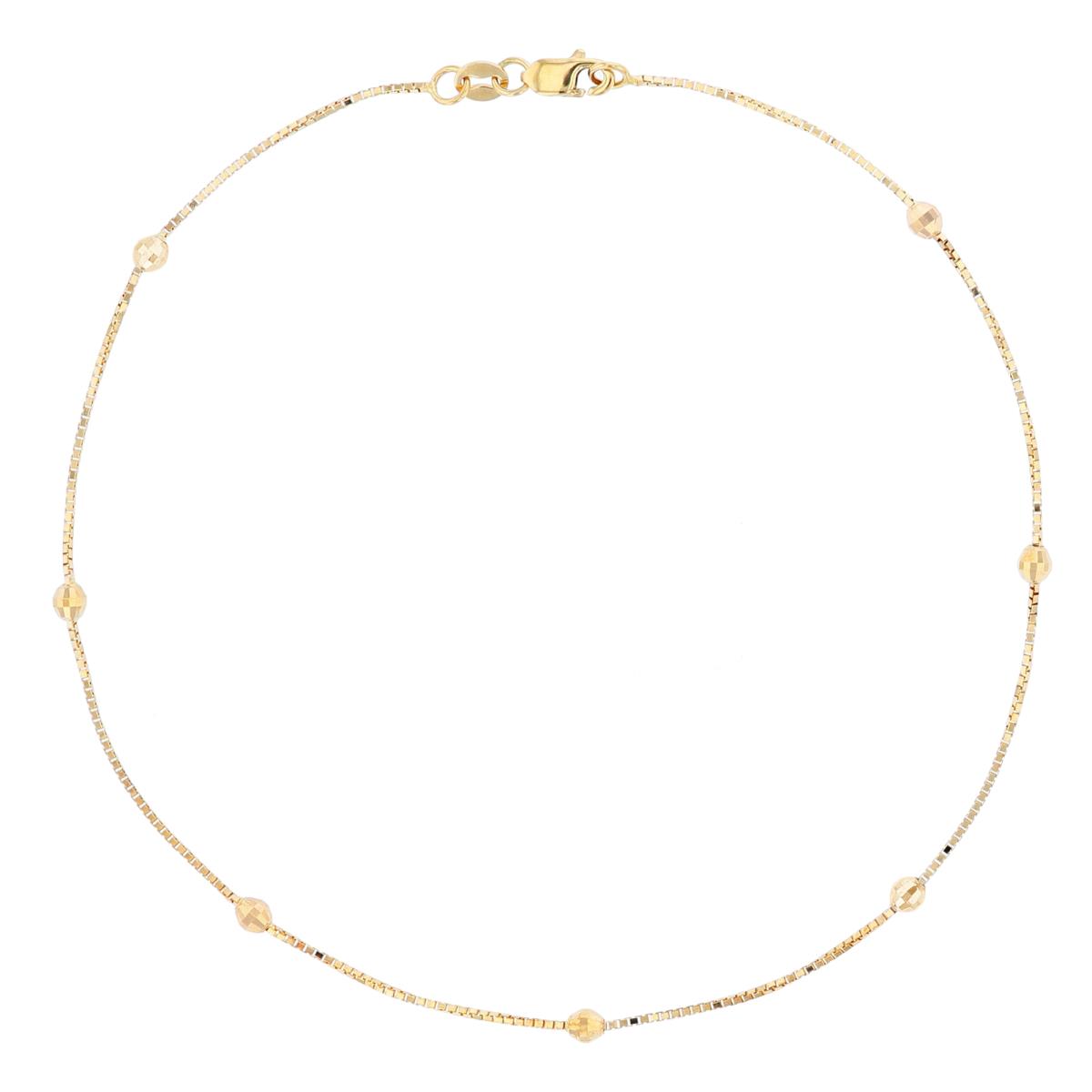 14K Yellow Gold Diamond Cut Station Ball 10" Anklet