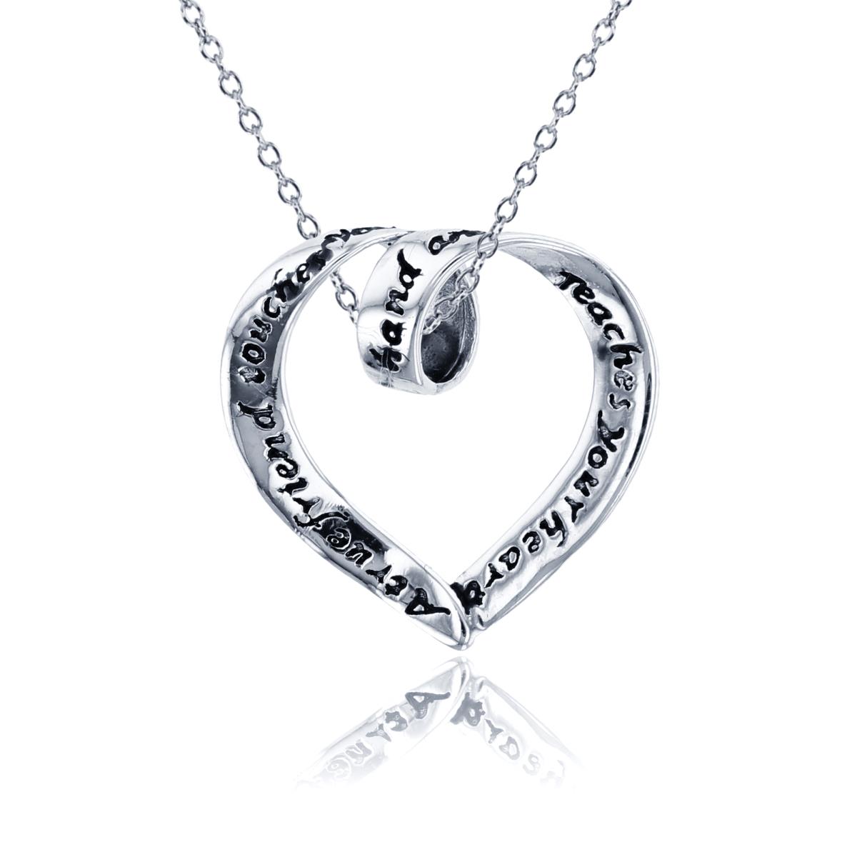 Sterling Silver Rhodium True Friend Engraved Heart Pendant