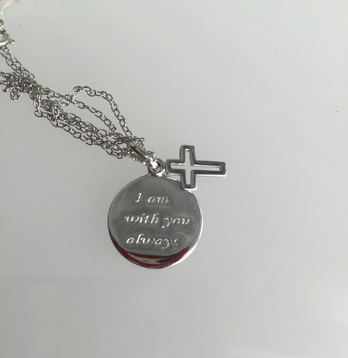 Sterling Silver Rhodium "I Am With You Always" Cross Charm Pendant