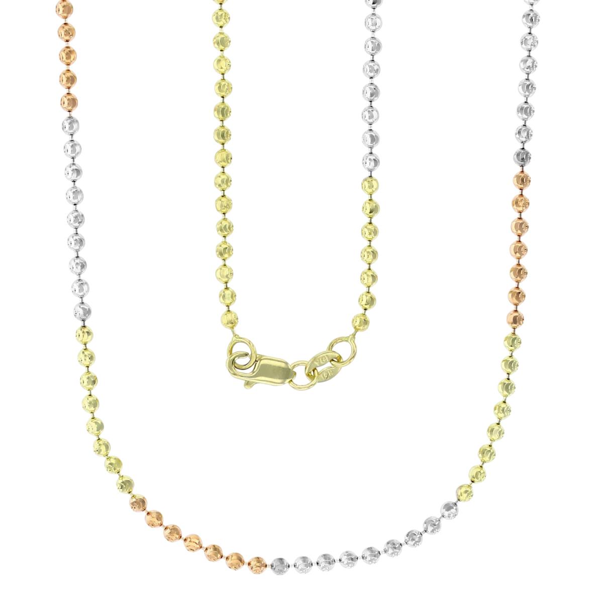 14K Gold Tricolor 2mm 22" Moon Chain