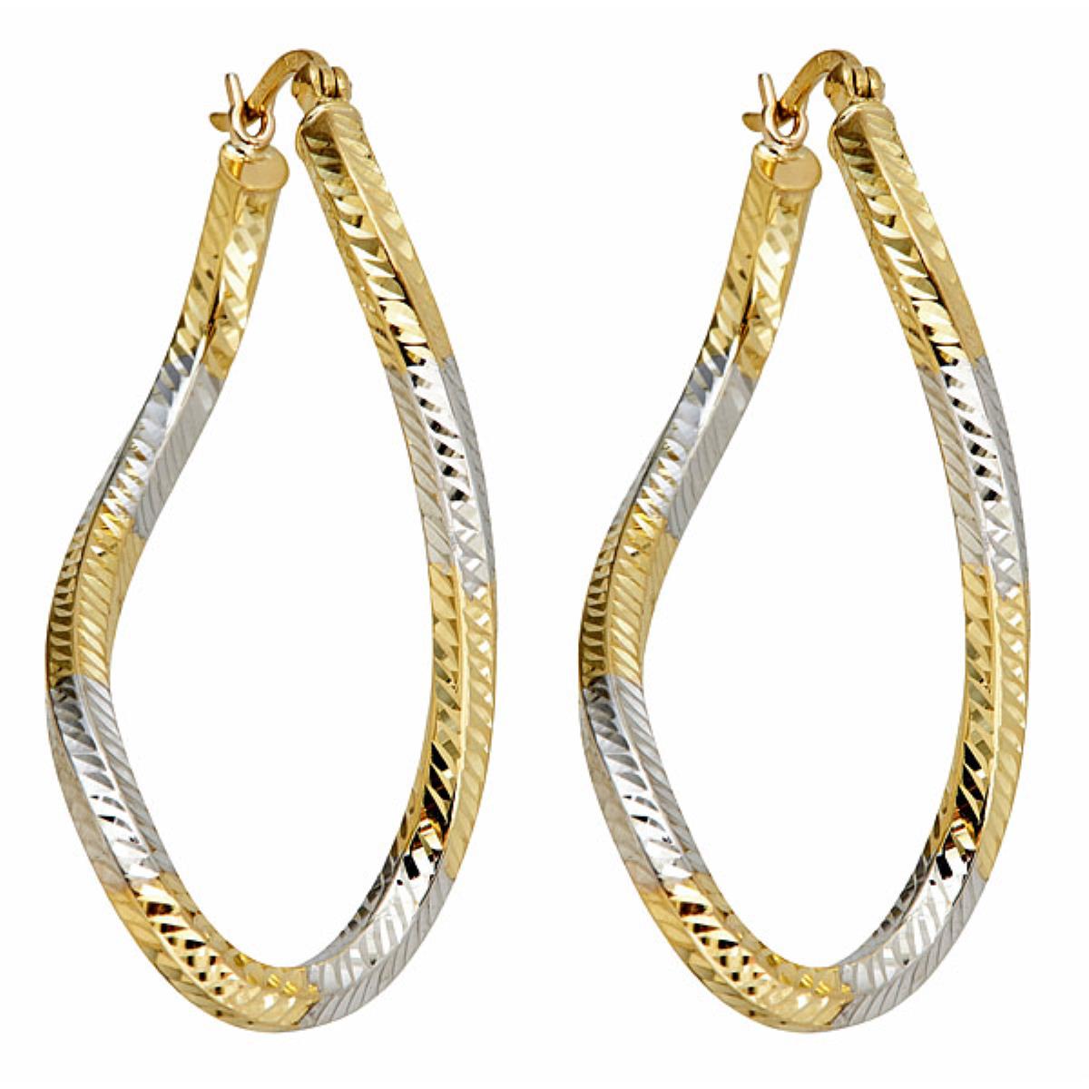 14K Two-Tone Gold Diamond Cut S Twisted Hoop Earring