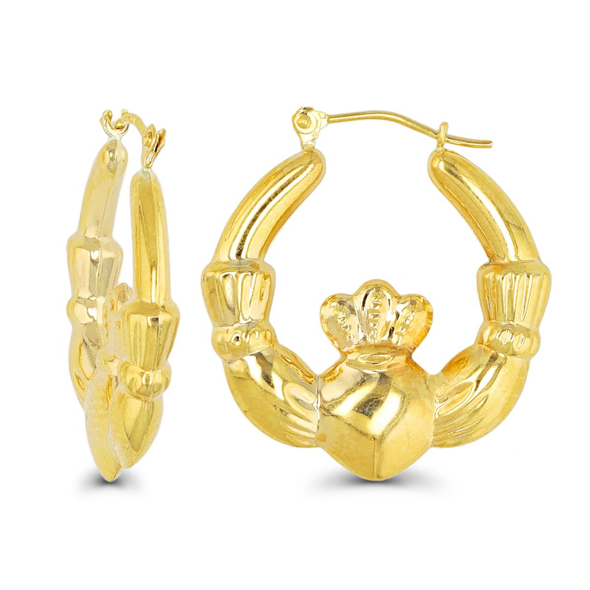 14K Yellow Gold Polished Claddagh Hoop Earring