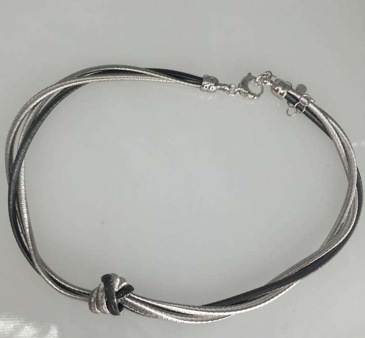 Sterling Silver Black & White Matte Textured Knot 16+2" Necklace
