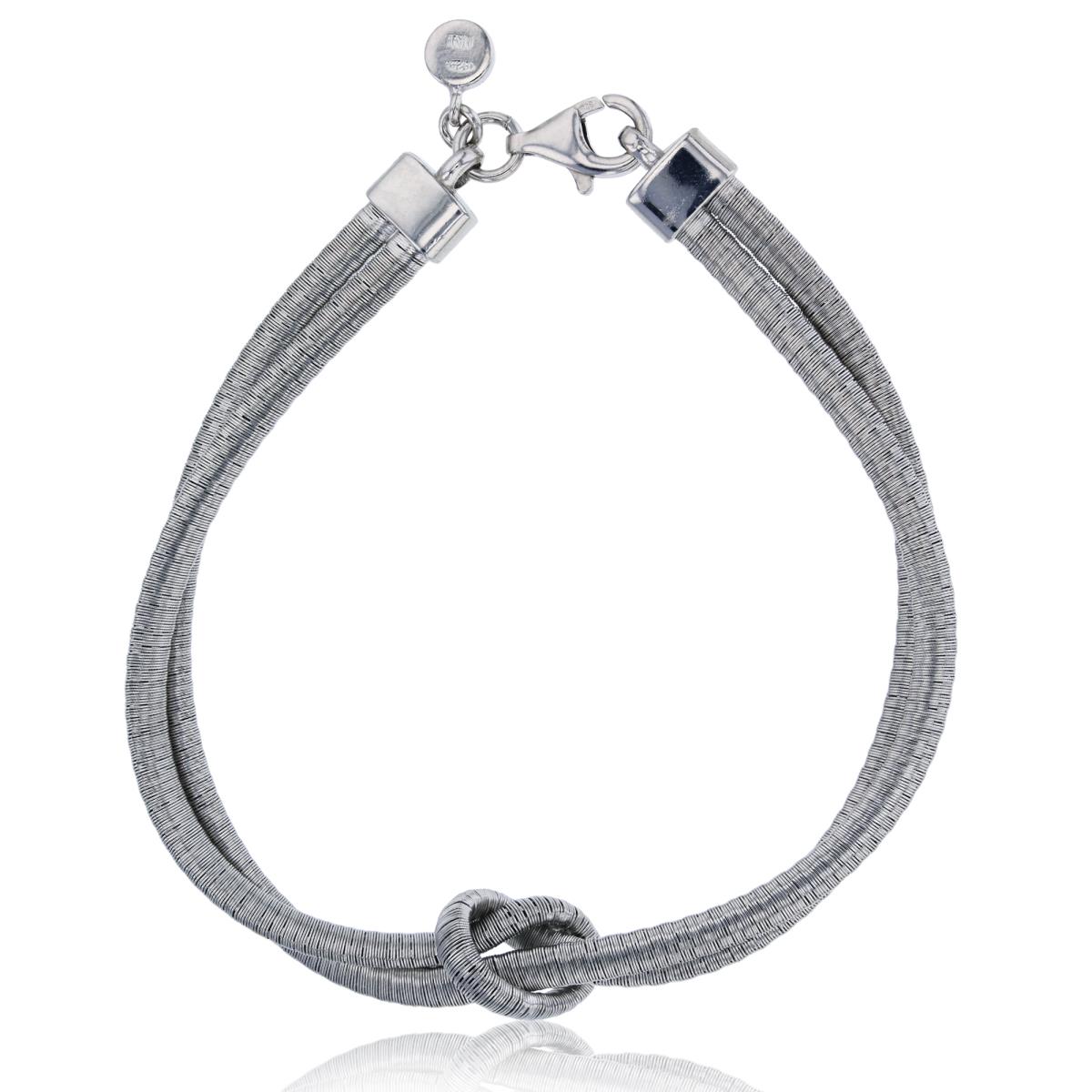 Sterling Silver Rhodium Matte Textured Two Strand Knot Bracelet