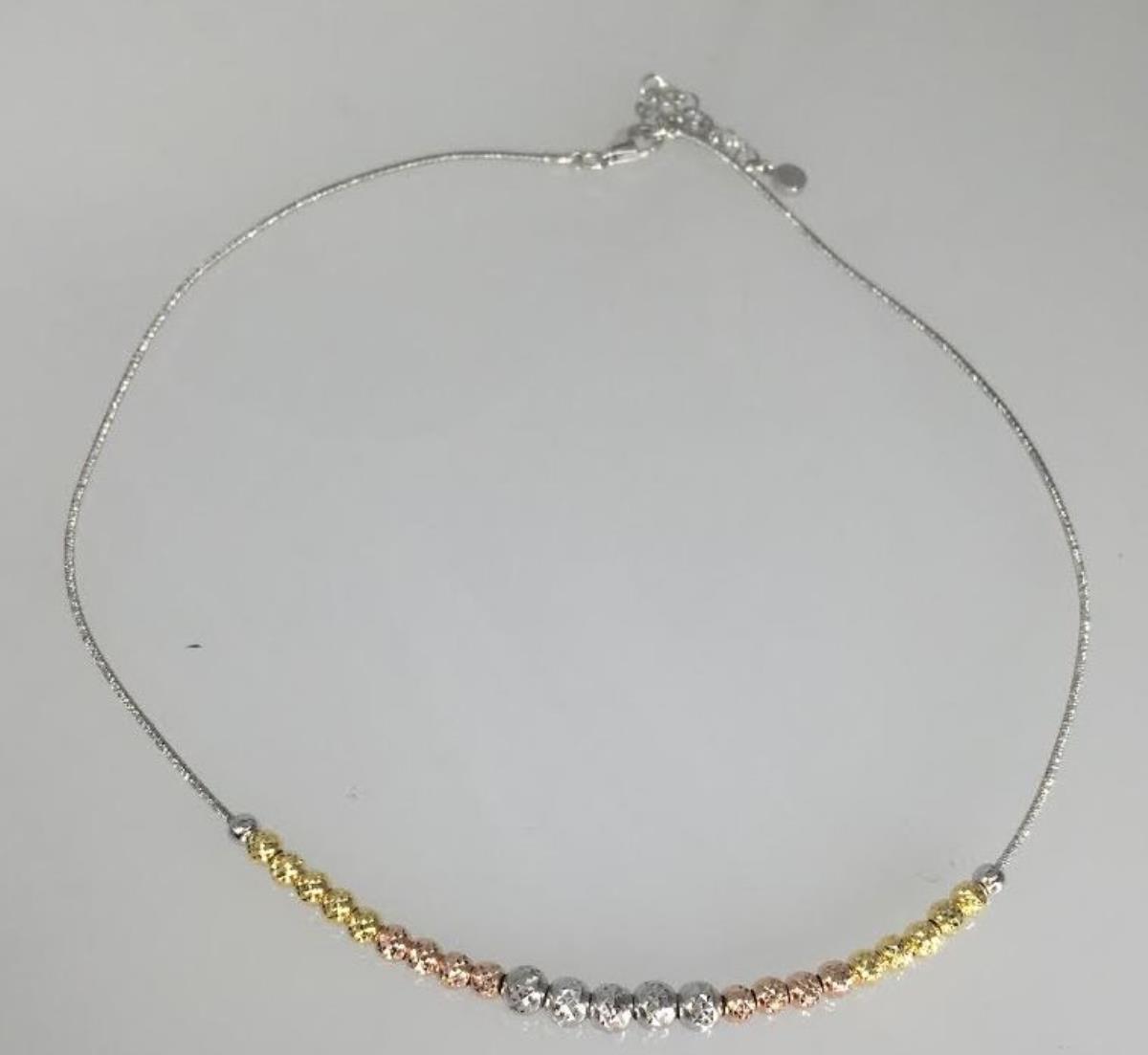 Sterling Silver Tri-Color Diamond Cut Graduated Bead 16+2" Necklace