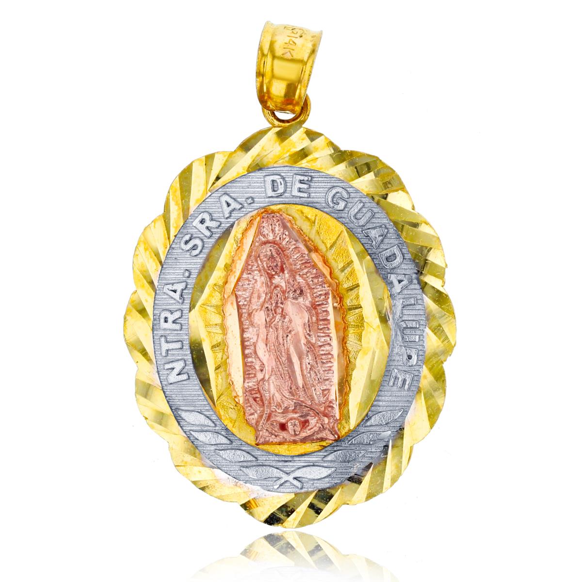 14K Gold Tri-Color DC 21.50x33mm Virgin Mary Oval Tag Charm Pendant