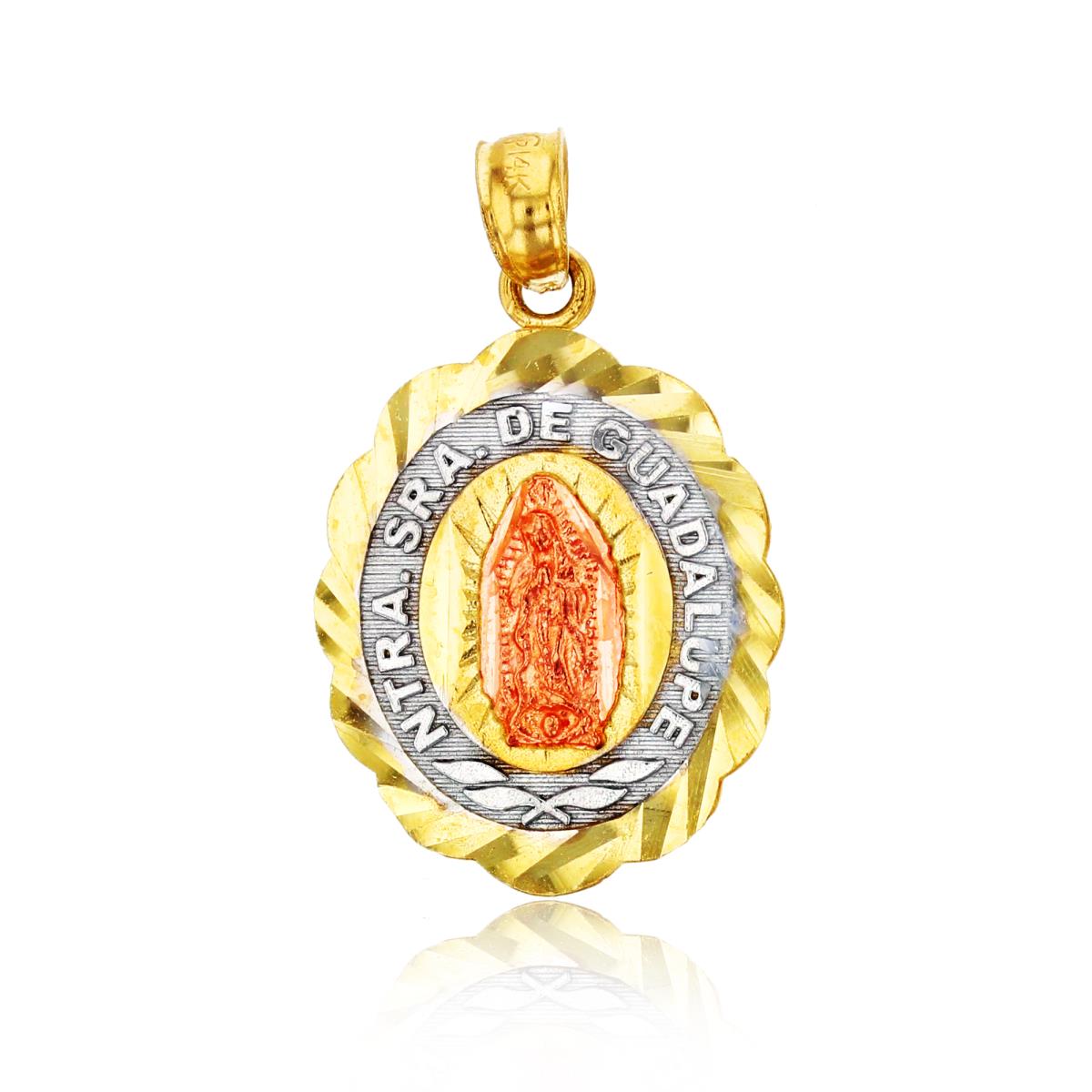 14K Gold Tri-Color DC 15x25mm Virgin Mary Oval Tag Charm Pendant