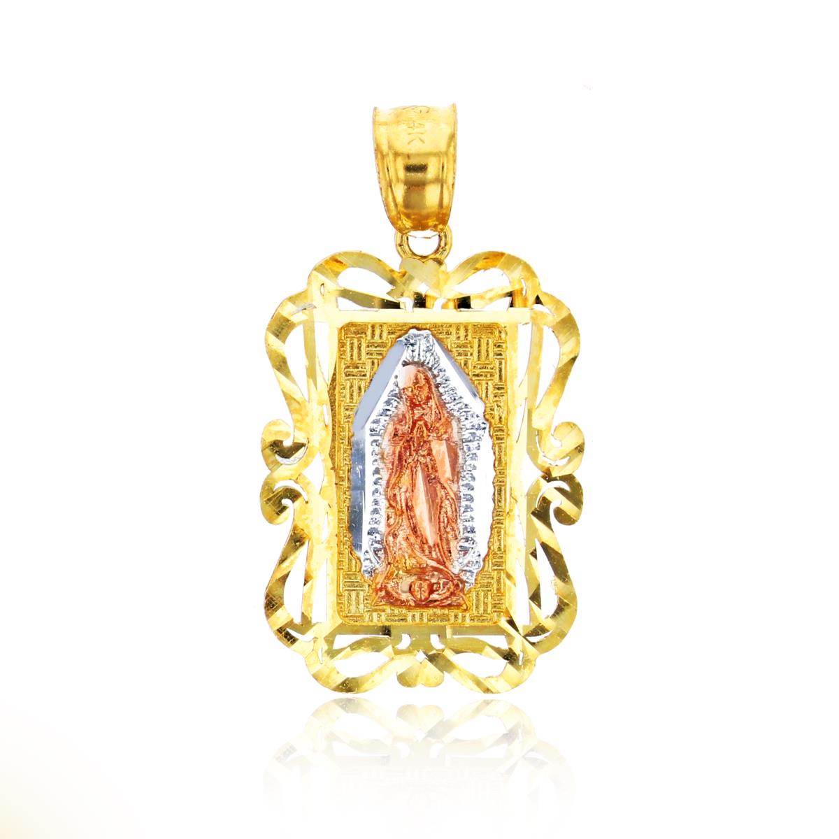 14K Gold Tri-Color DC Virgin Mary Tag Pendant