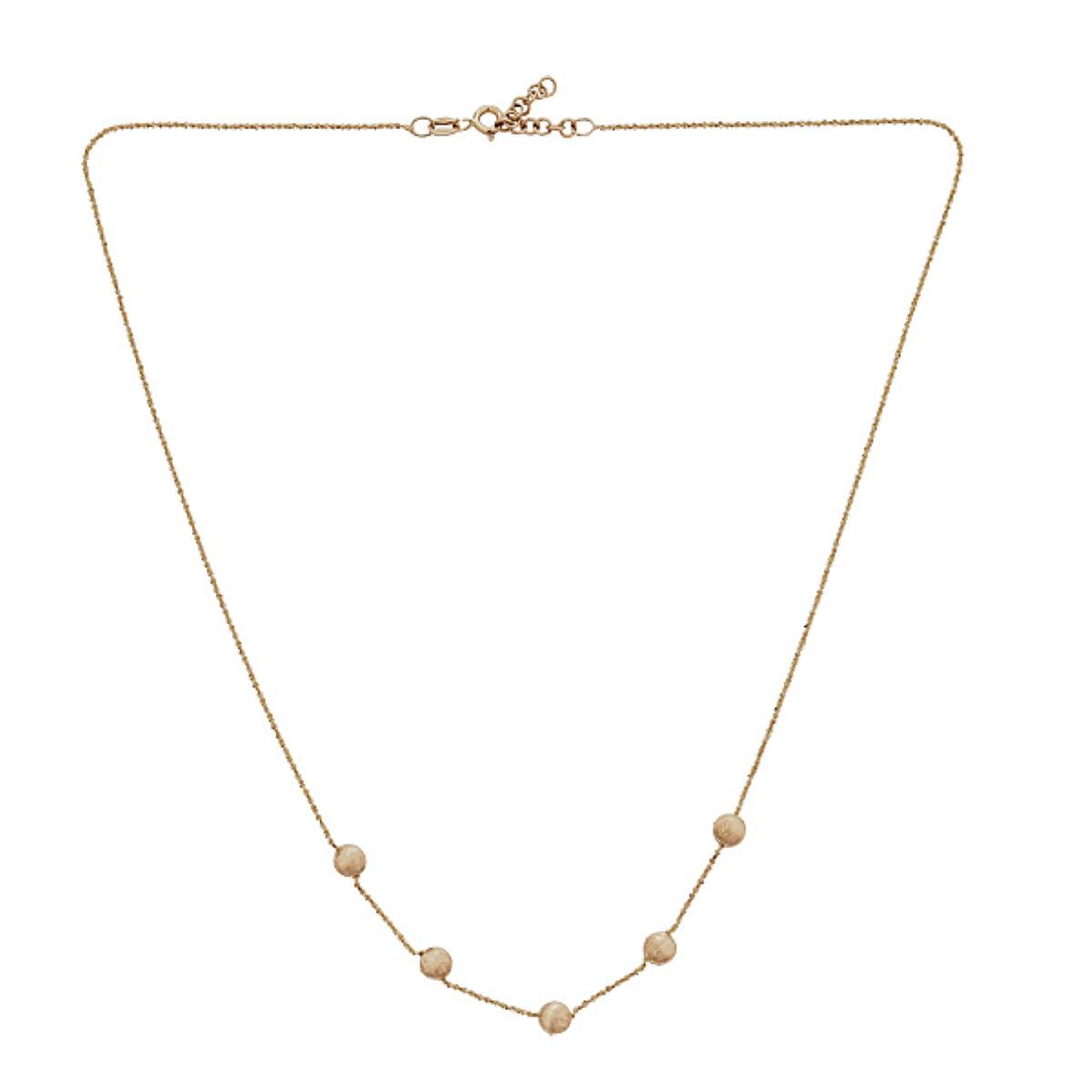 14K Yellow Gold Satin Round Bead Station 17+1" Necklace
