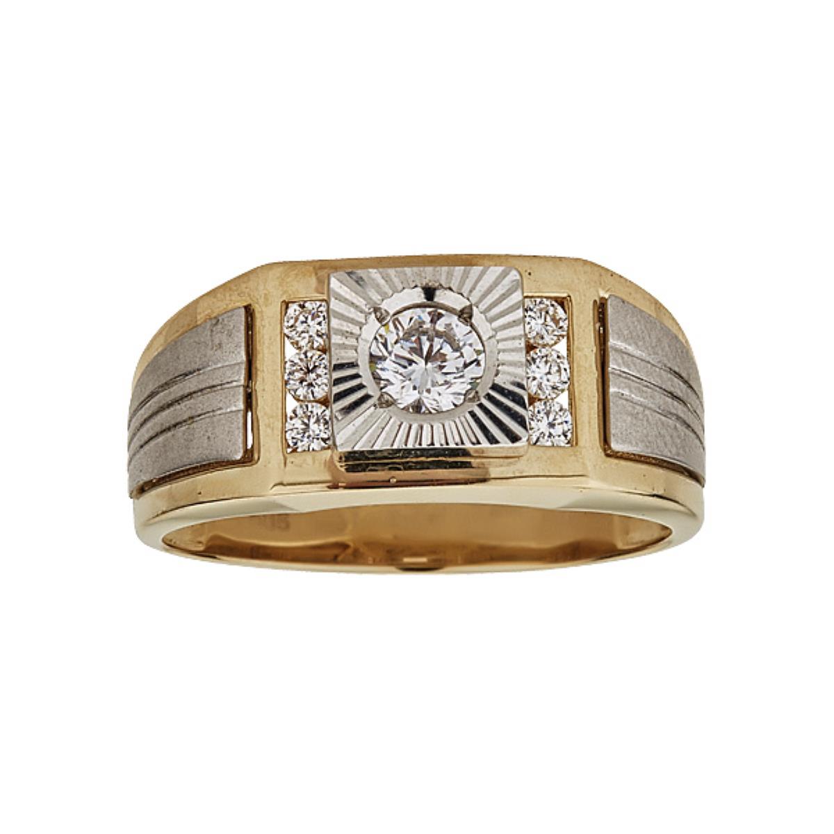 14K Two-Tone Gold Channel Set Satin Fancy Mens Ring