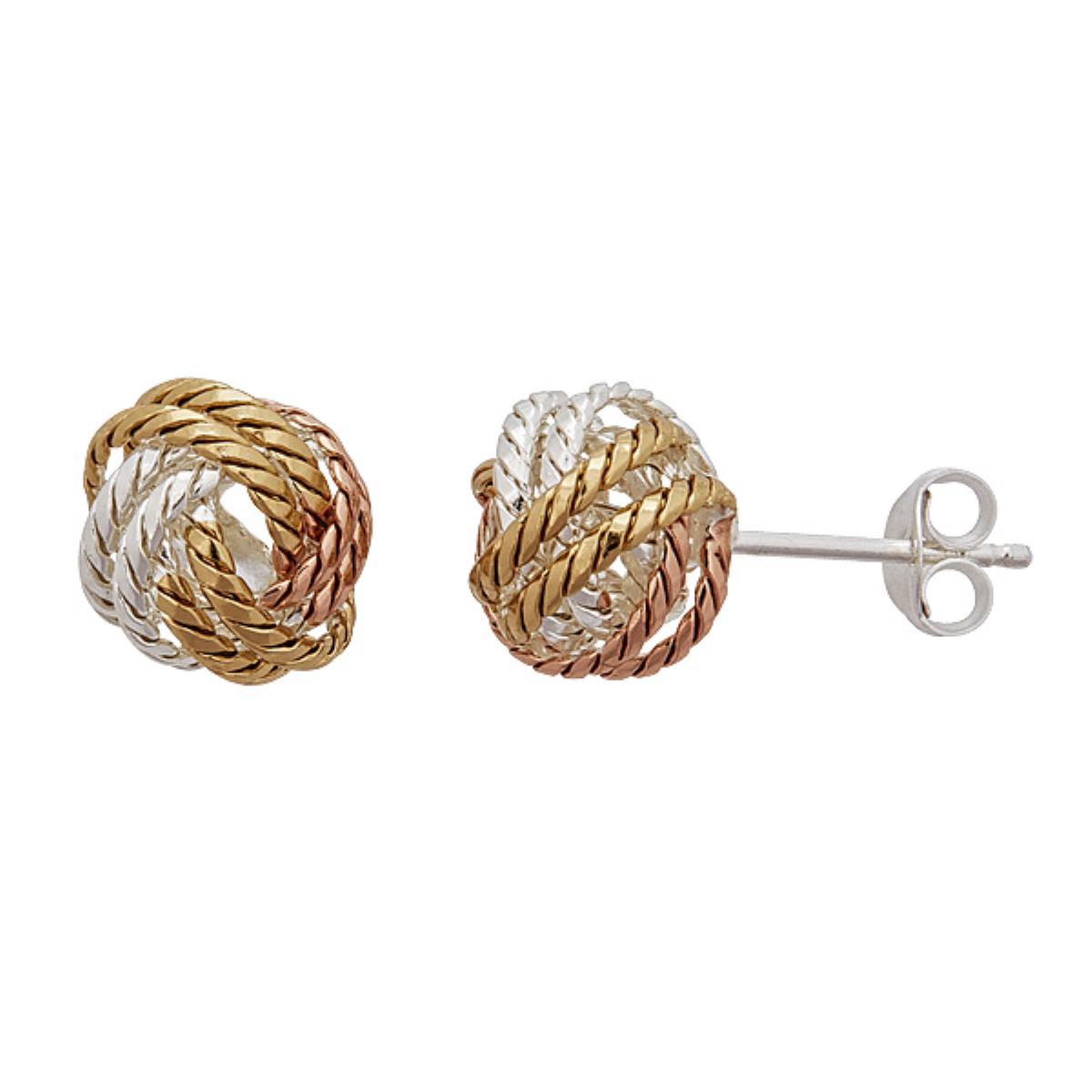 Sterling Silver Tri-Color 8mm DC Love Knot Stud